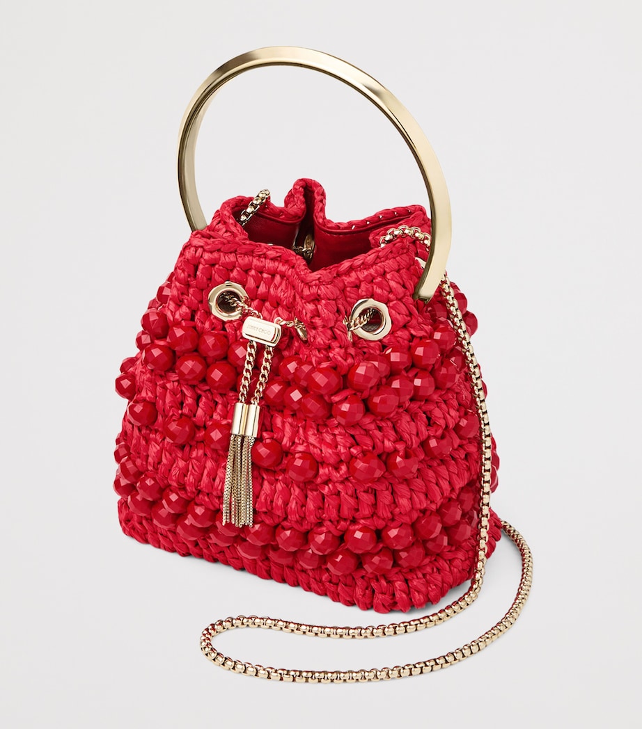 Jimmy Choo Bon Bon Raffia Beaded Top-Handle Bag Ruby Red/light Gold Image 4