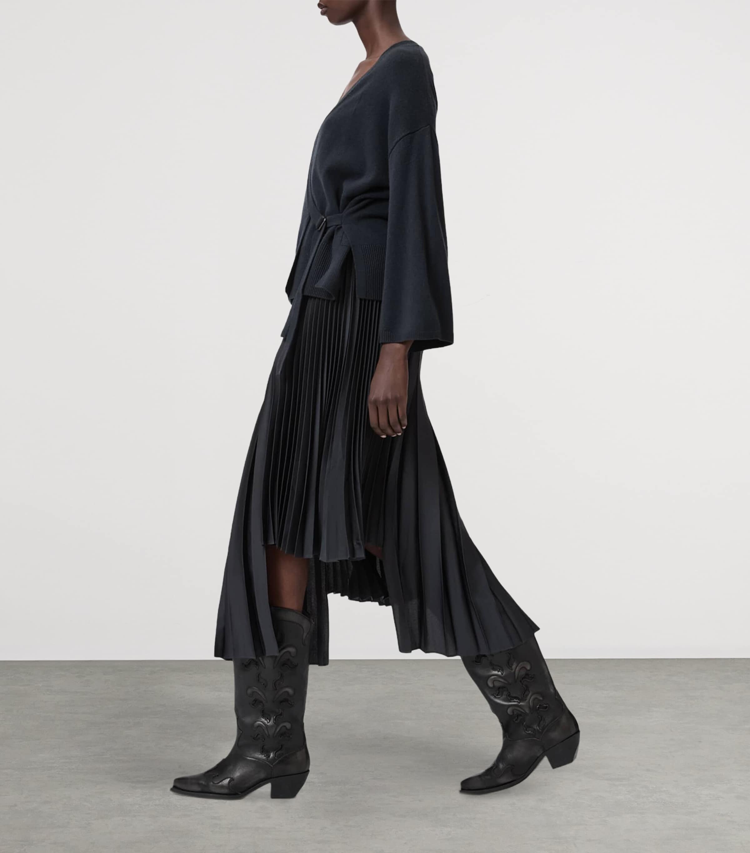 AllSaints Womens Lucille 2-In-1 Midi Dress Carbon Blue Image 7