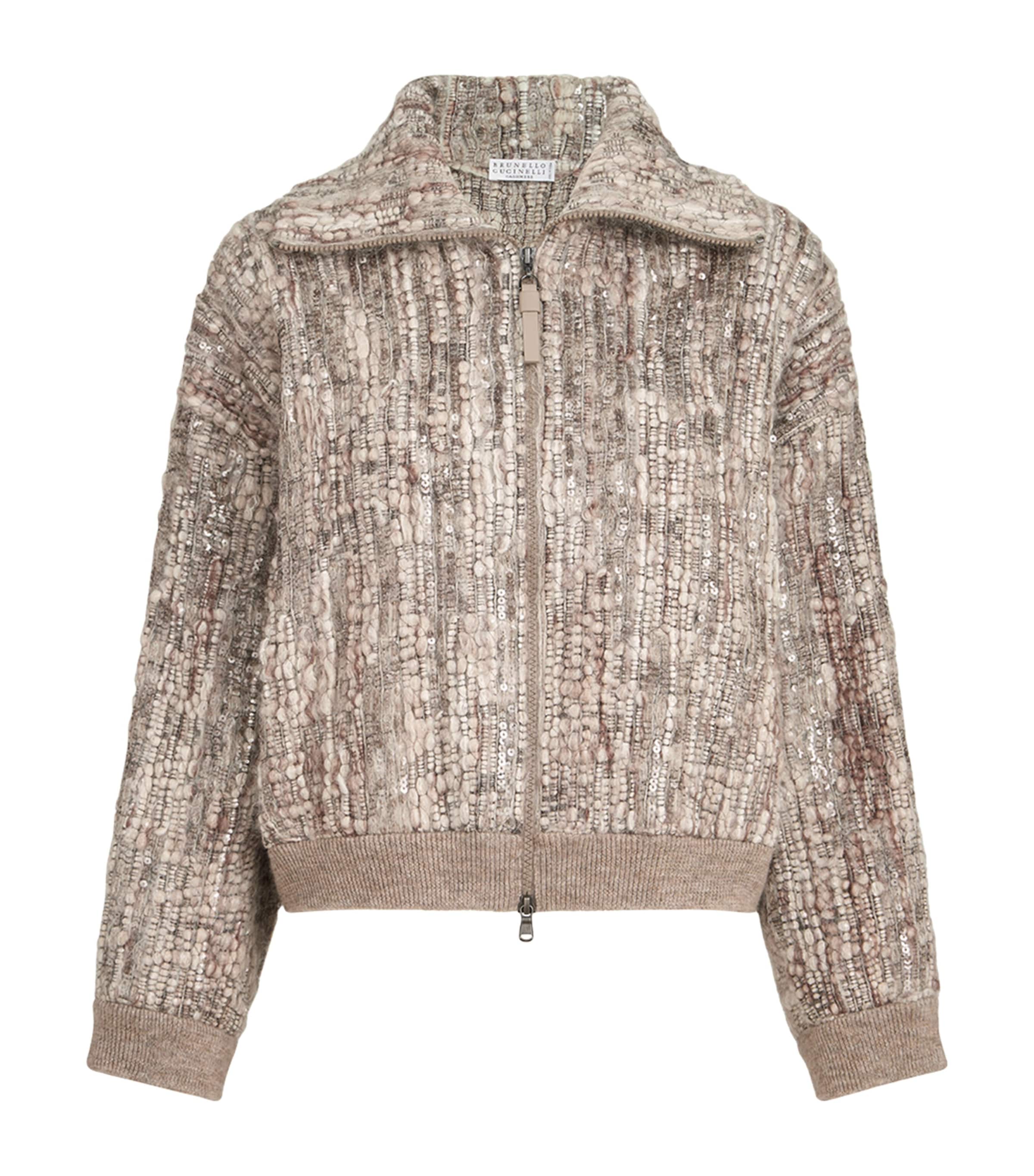 Brunello Cucinelli Womens Mohair-Blend Embroidered Cardigan Image 1