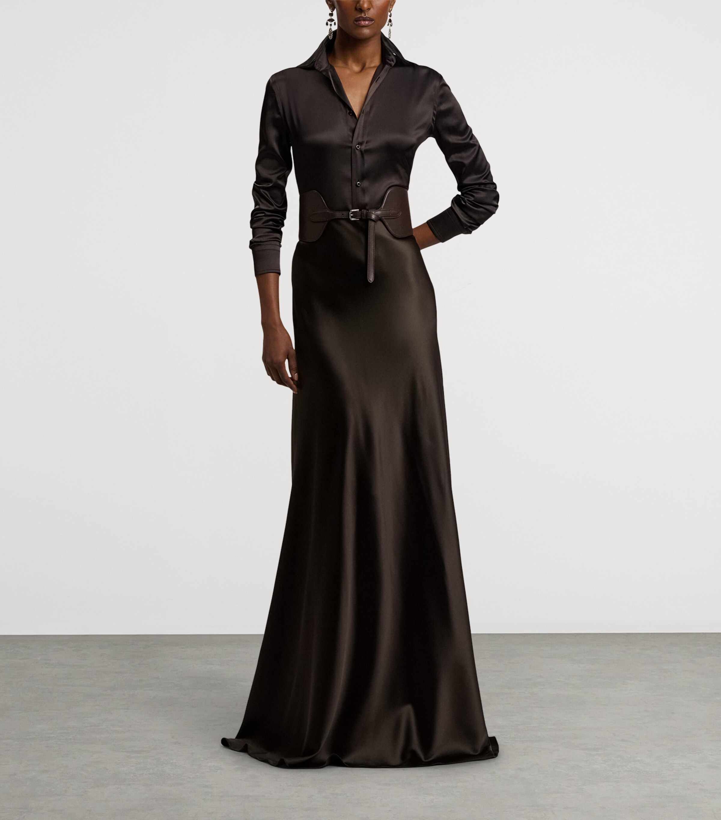 Ralph Lauren Collection Womens Silk-Blend Cameron Shirt Dark Brown Image 9
