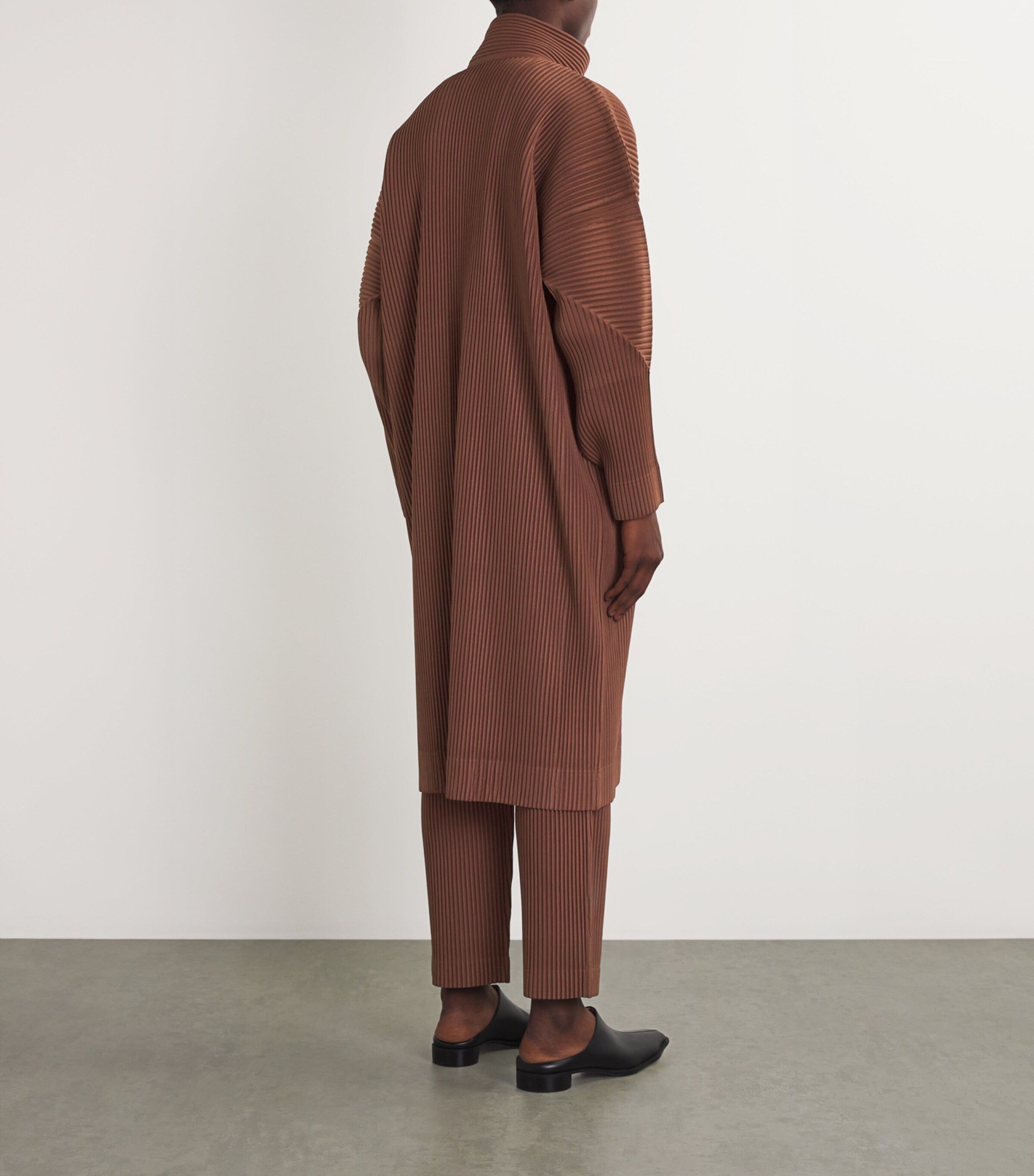 Homme Plissé Issey Miyake Mens Pleated MC November Overcoat Sepia Brown Image 4
