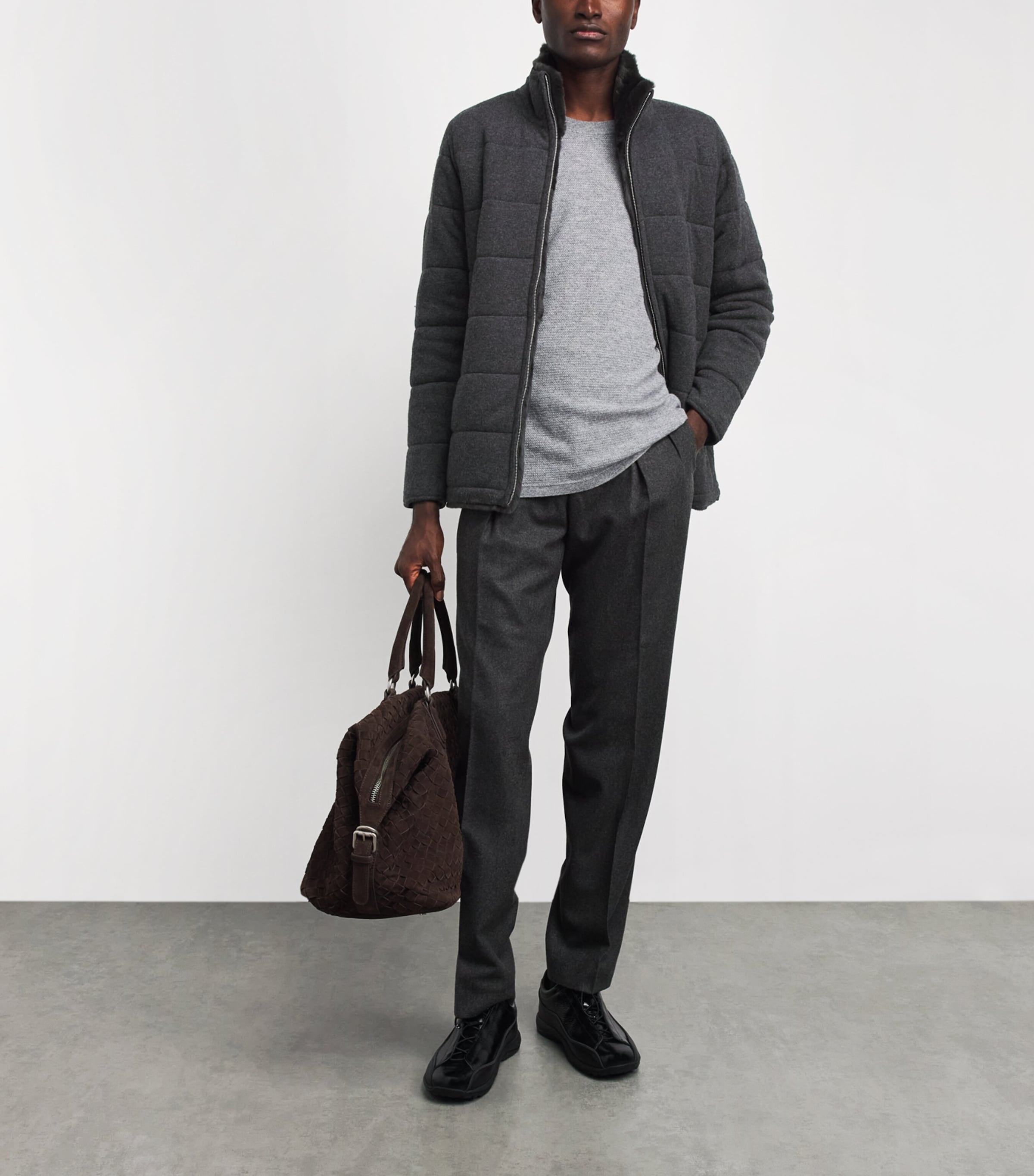 N.Peal Mens Cashmere Fur-Lined Jacket Charcoaldark Grey Image 2