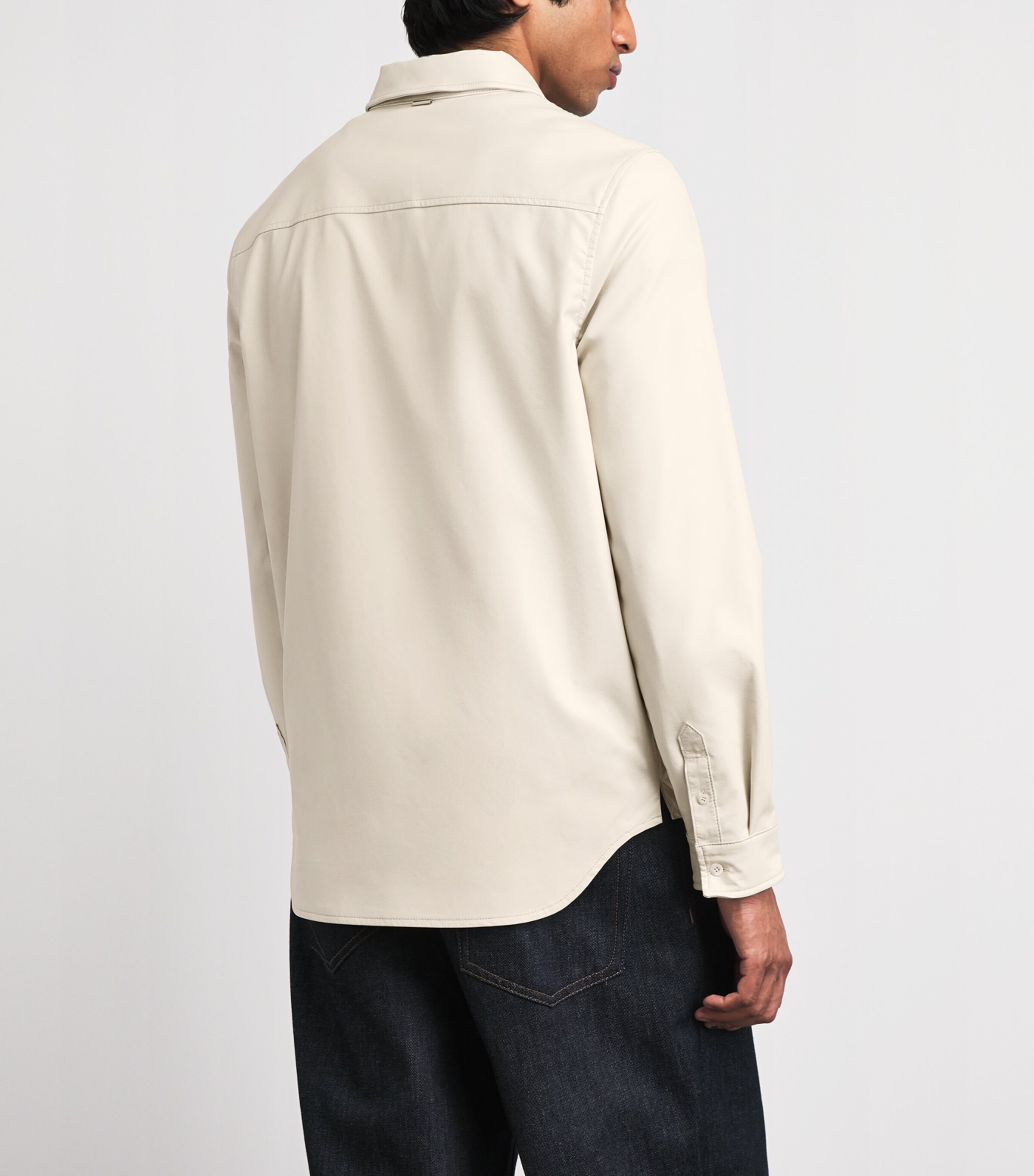 System Mens Faux Leather Shirt Ecru Image 5