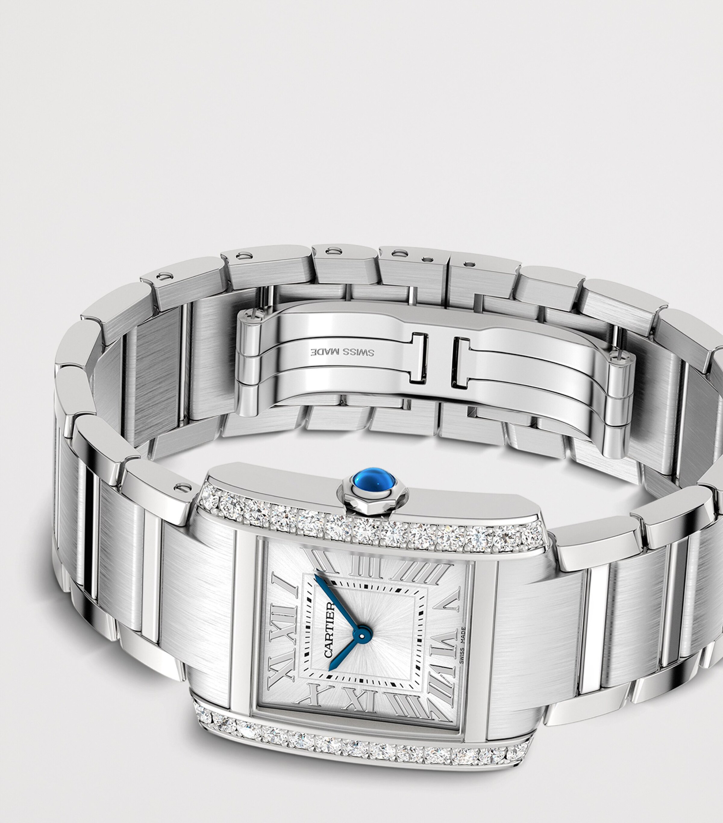 Medium Stainless Steel and Diamond Tank Française Watch 27mm SILVER Image 4
