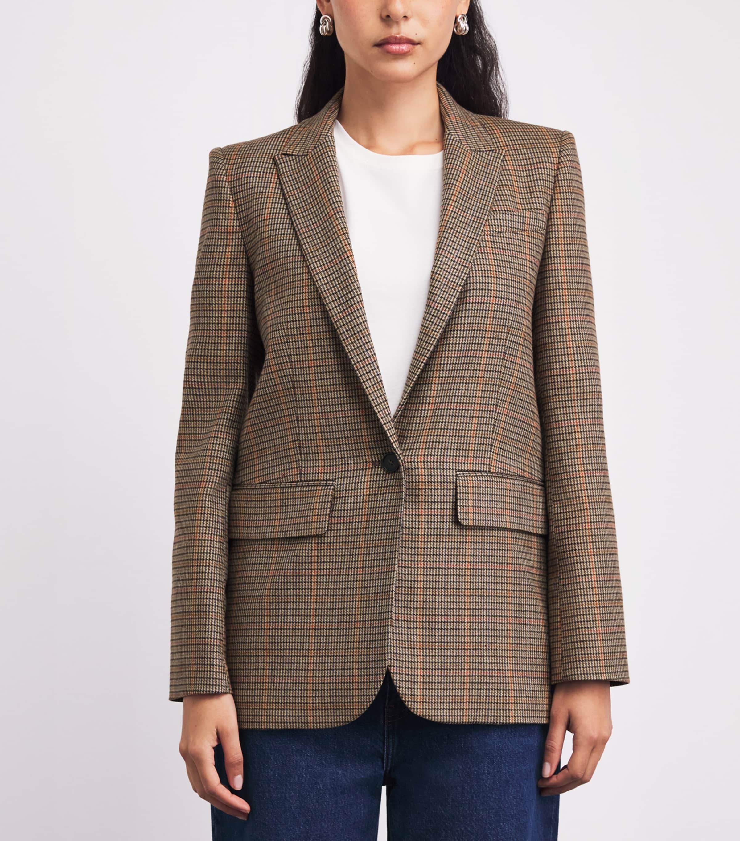 Check Sharp Shoulder Blazer BROWN MULTI Image 4