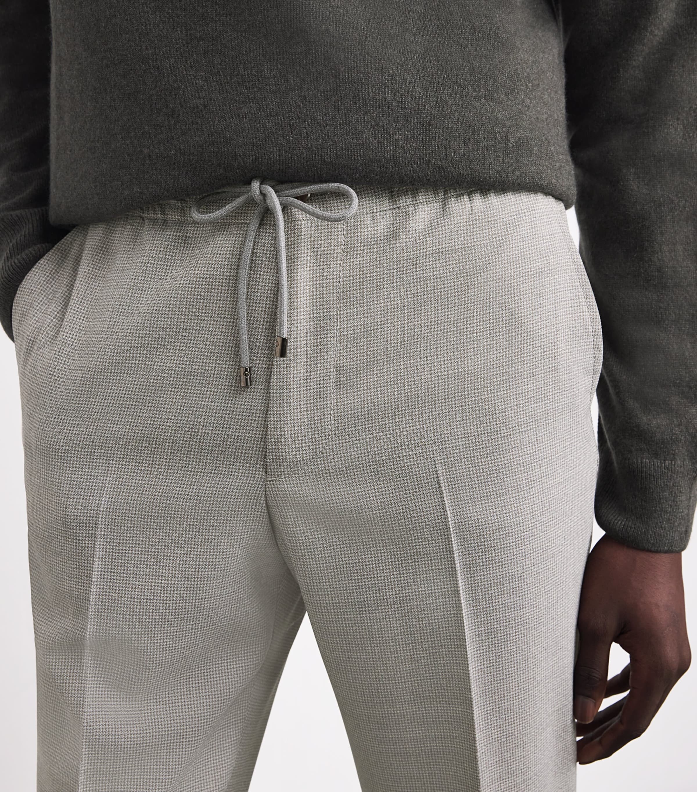 Virgin Wool Drawstring Trousers 013 GREY MELANGE Image 6