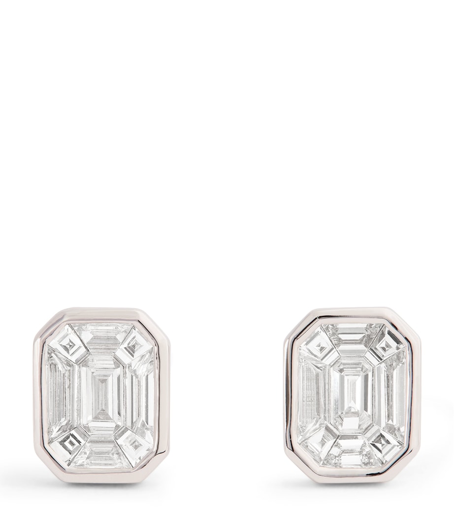 White Gold and Diamond Illusion Stud Earrings WHITE GOLD Image 1