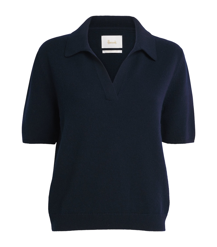 Harrods Womens Cotton-Cashmere Collared Sweater Nero Navy Image 1