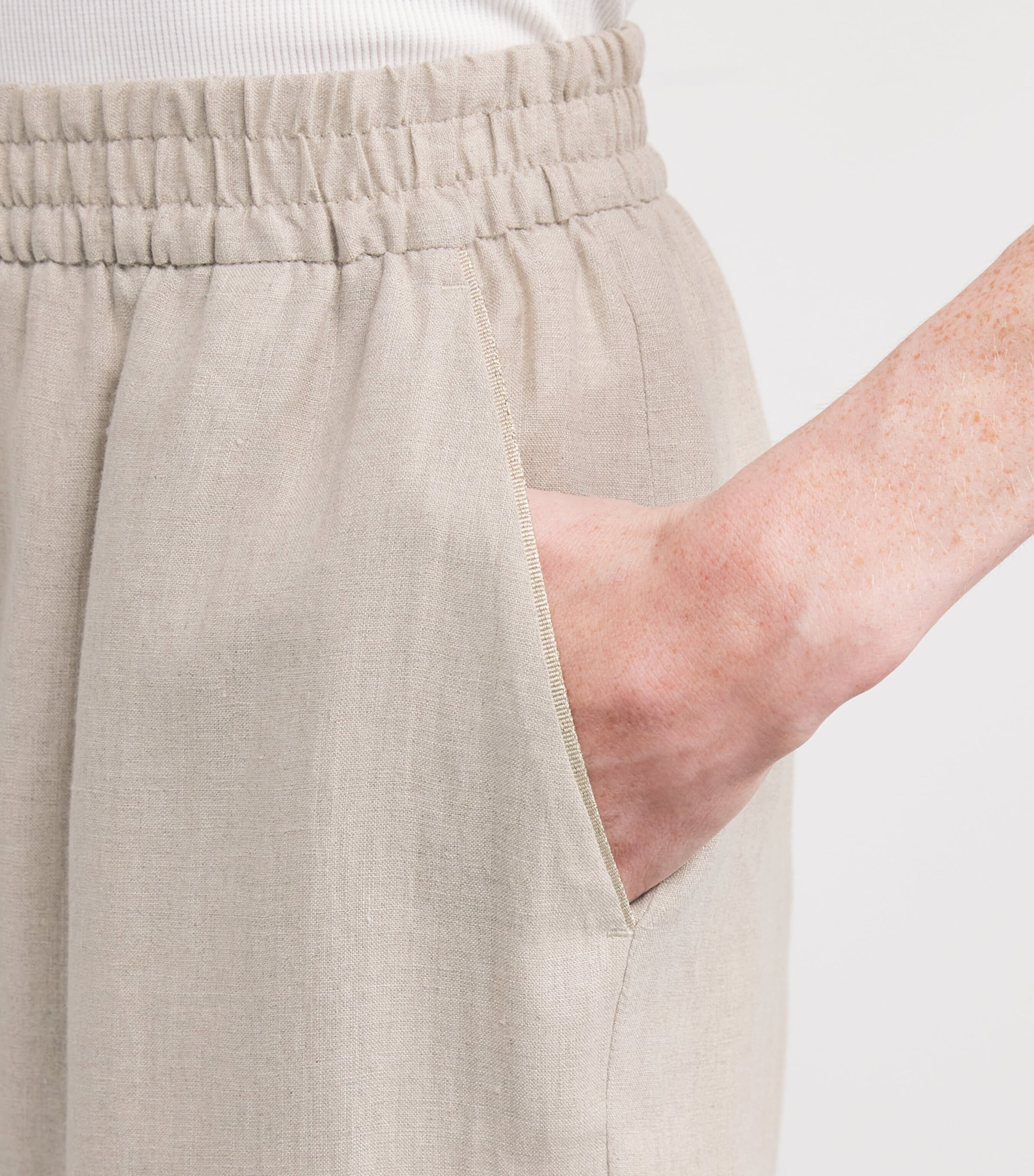 x Harrods Linen Elasticated Palazzo Trousers SABBIA Image 6