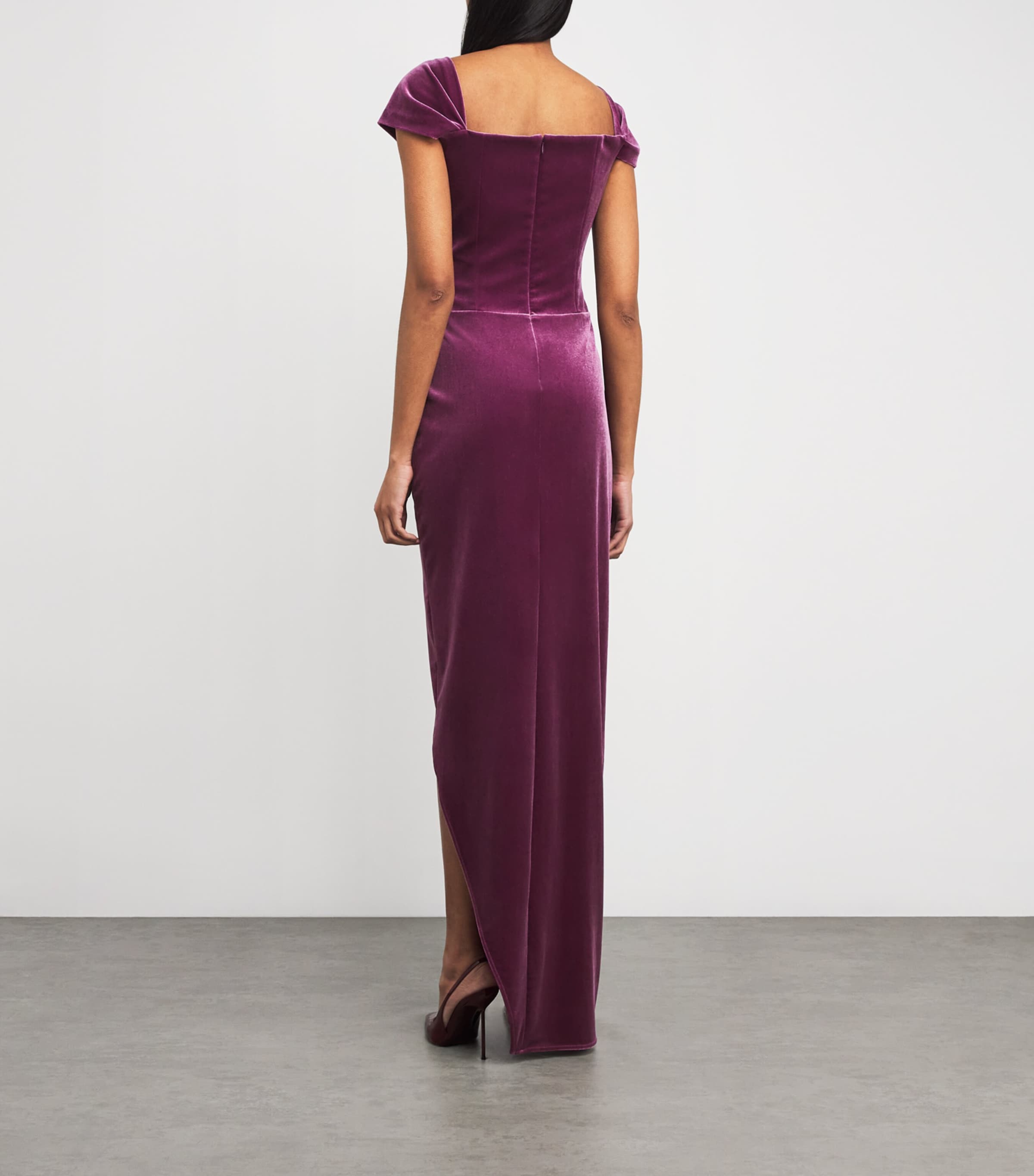 Alex Perry Womens Stretch-Velvet Asymmetric Gown Plum Image 3