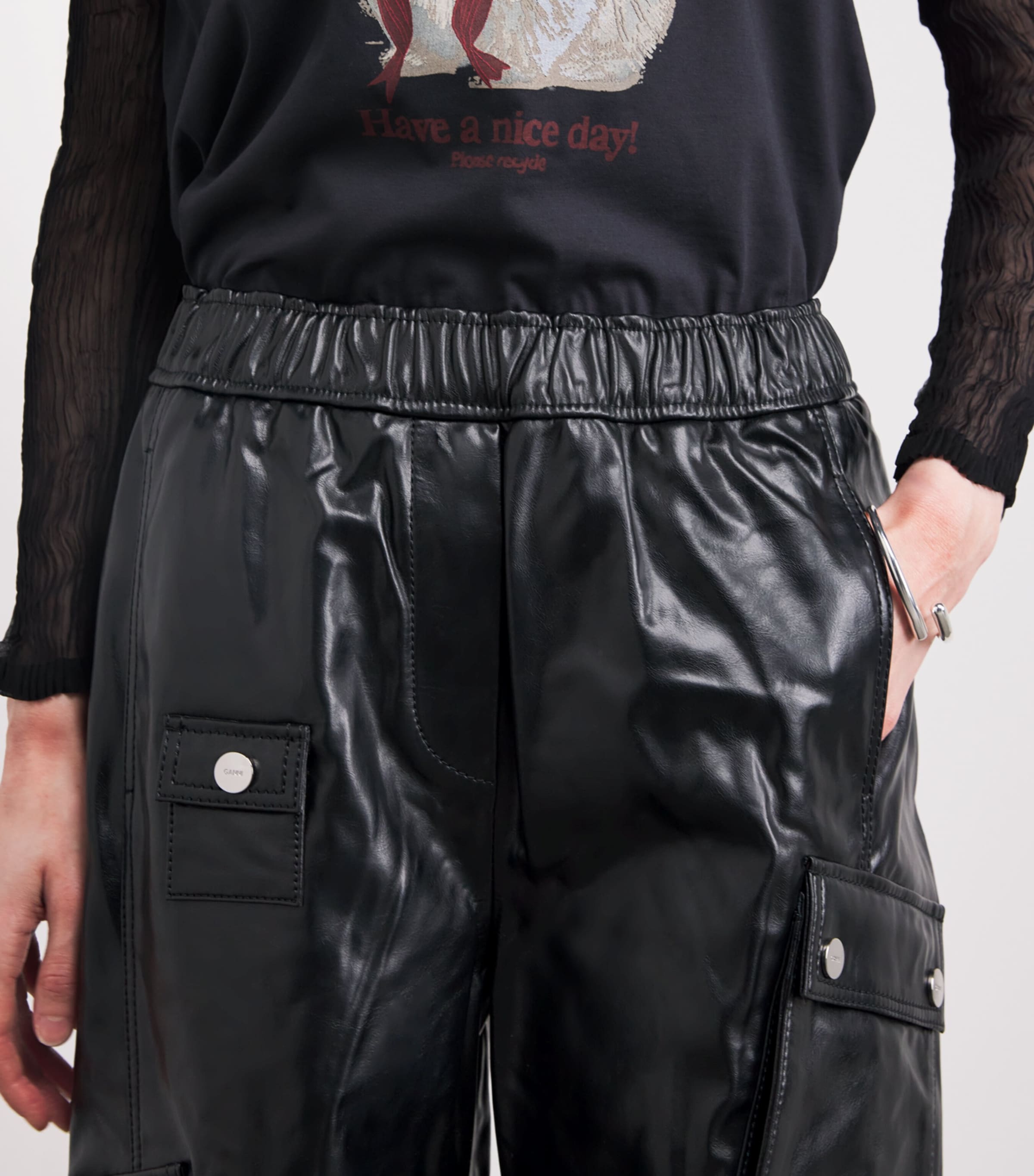 Recycled Leather-Blend Future Cargo Trousers 099 BLACK Image 6