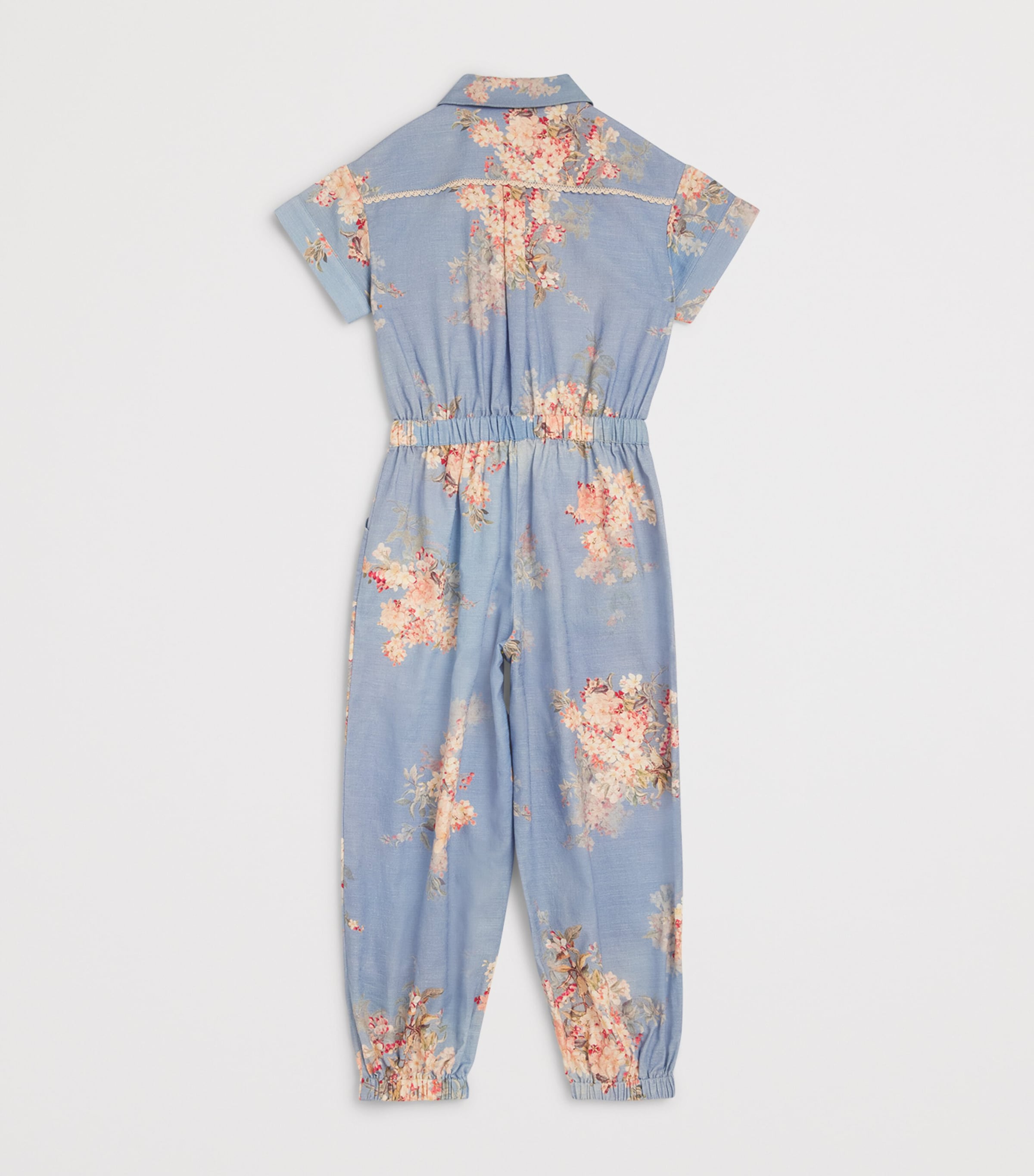 Zimmermann Kids Crochet-Trim Cascadian Jumpsuit (2-10 Years) Teal Blue Floral Image 2