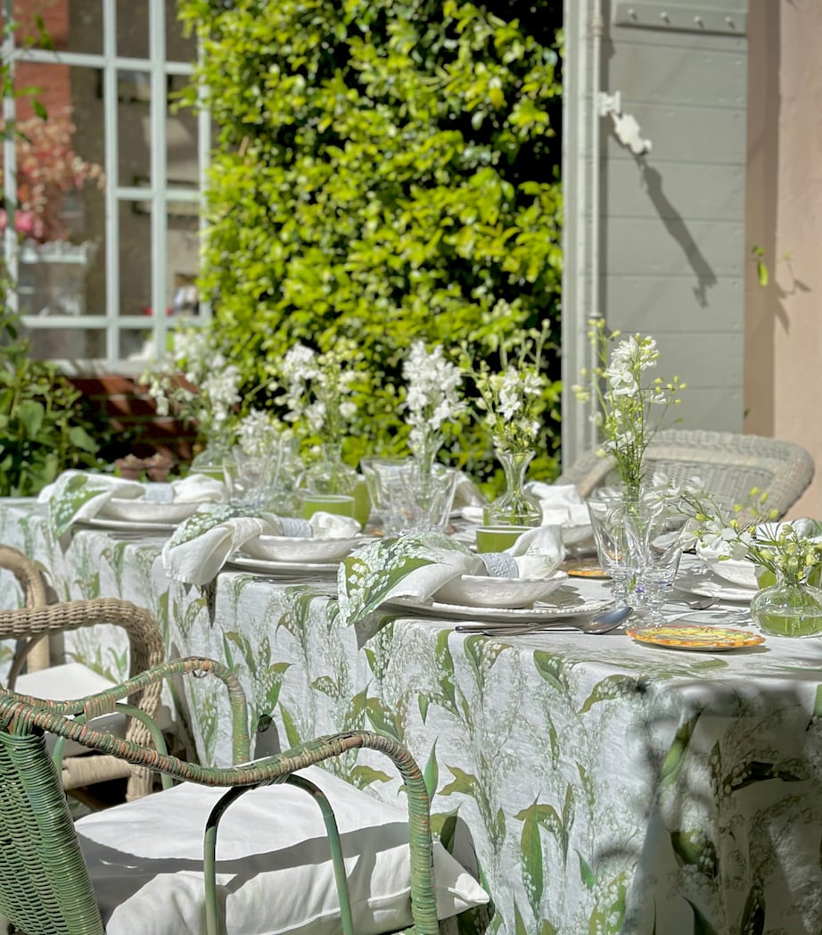 Linen Lily of the Valley Tablecloth (165cm x 380cm) WHITE/GREEN Image 4