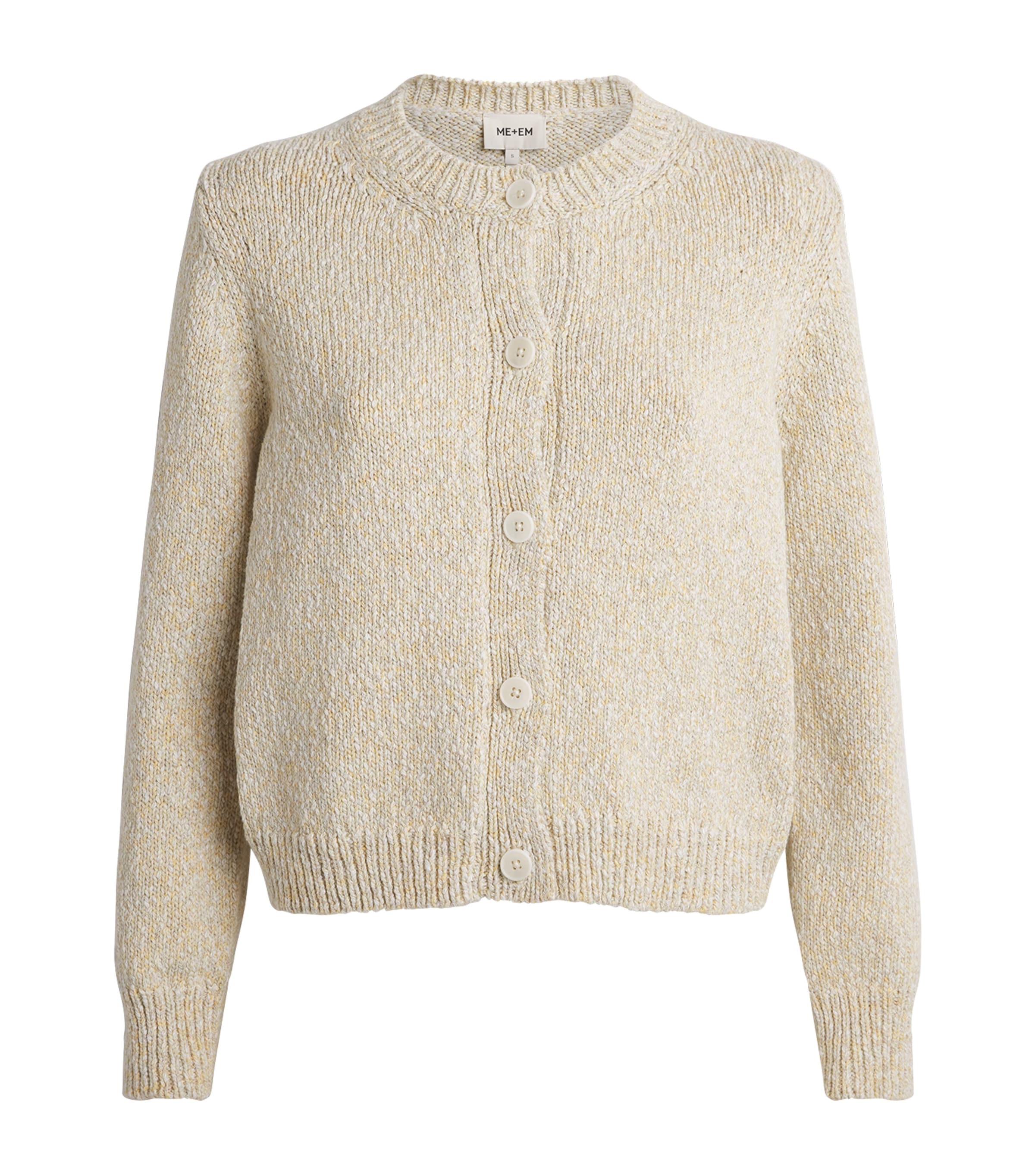 ME+EM Womens Cotton Knitted Button-Up Cardigan Yellow Mouline Image 1
