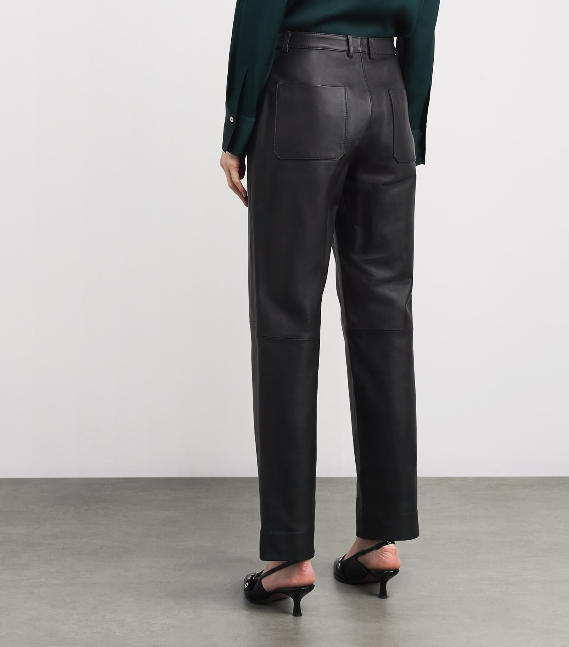 Leather Straight-Leg Trousers 001BLK Image 4