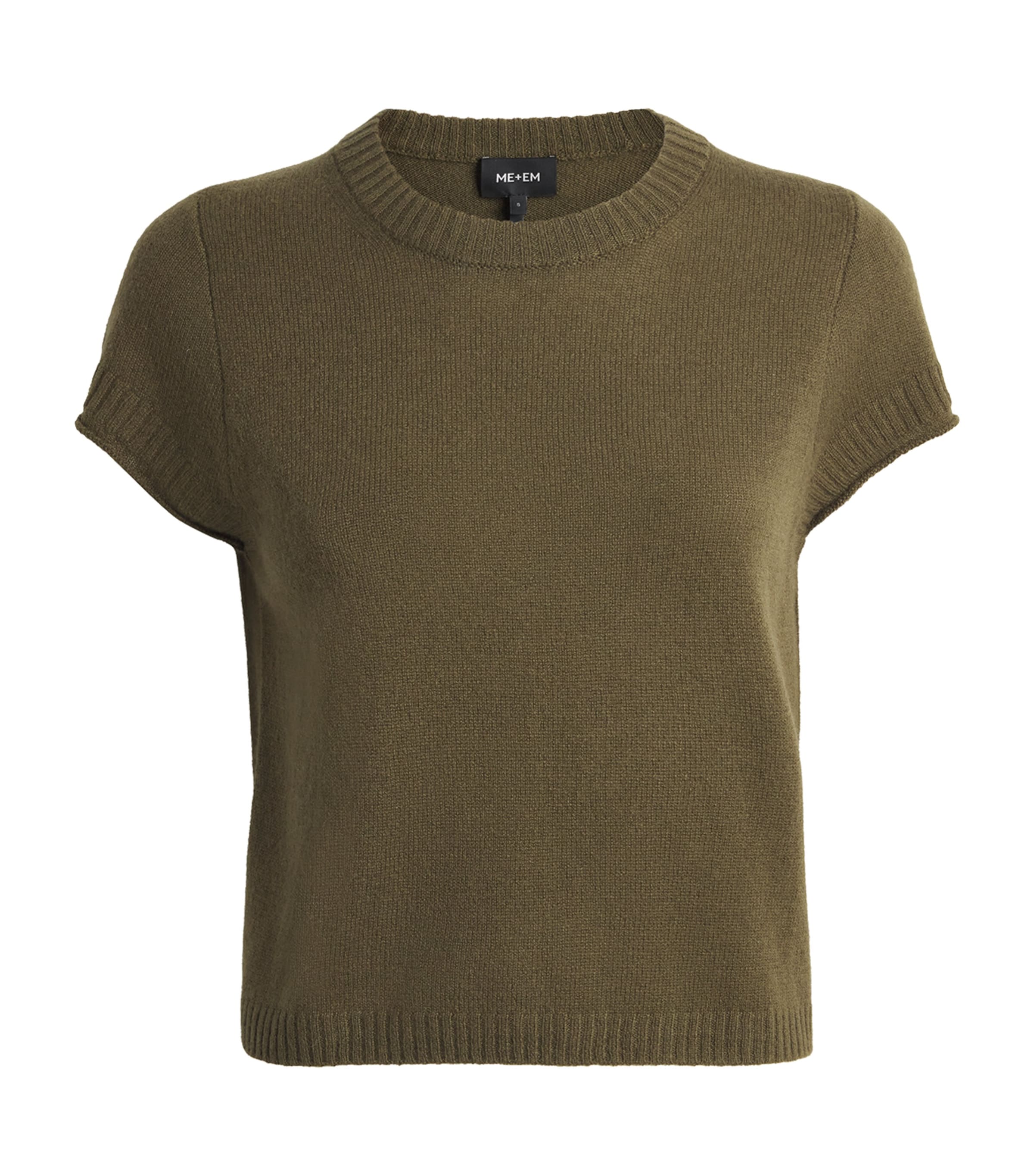 ME+EM Womens Cashmere Shrunken Baby T-Shirt Olive Green Image 1