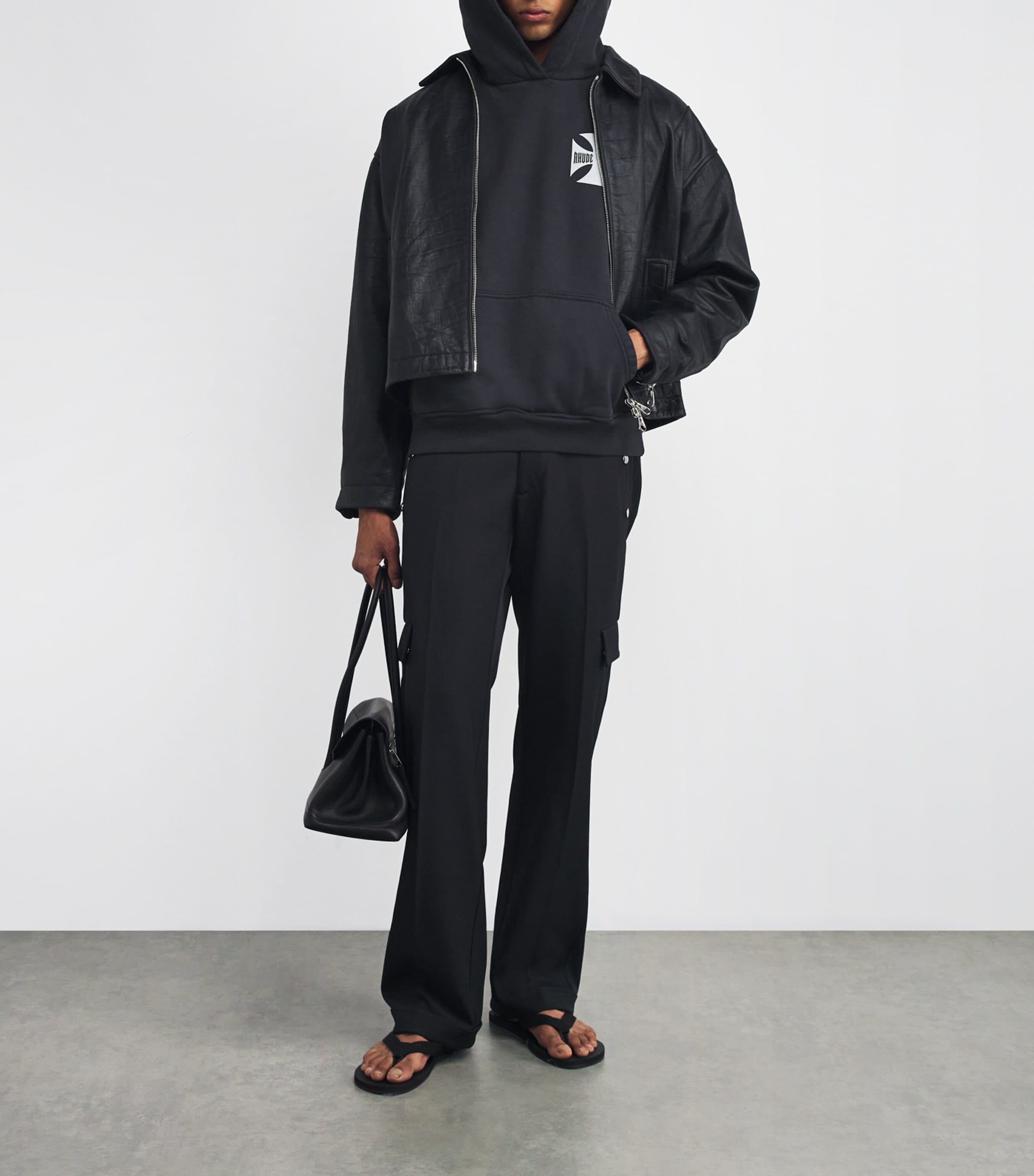 Rhude Mens Cotton Cross Hoodie Vintage Black Image 2