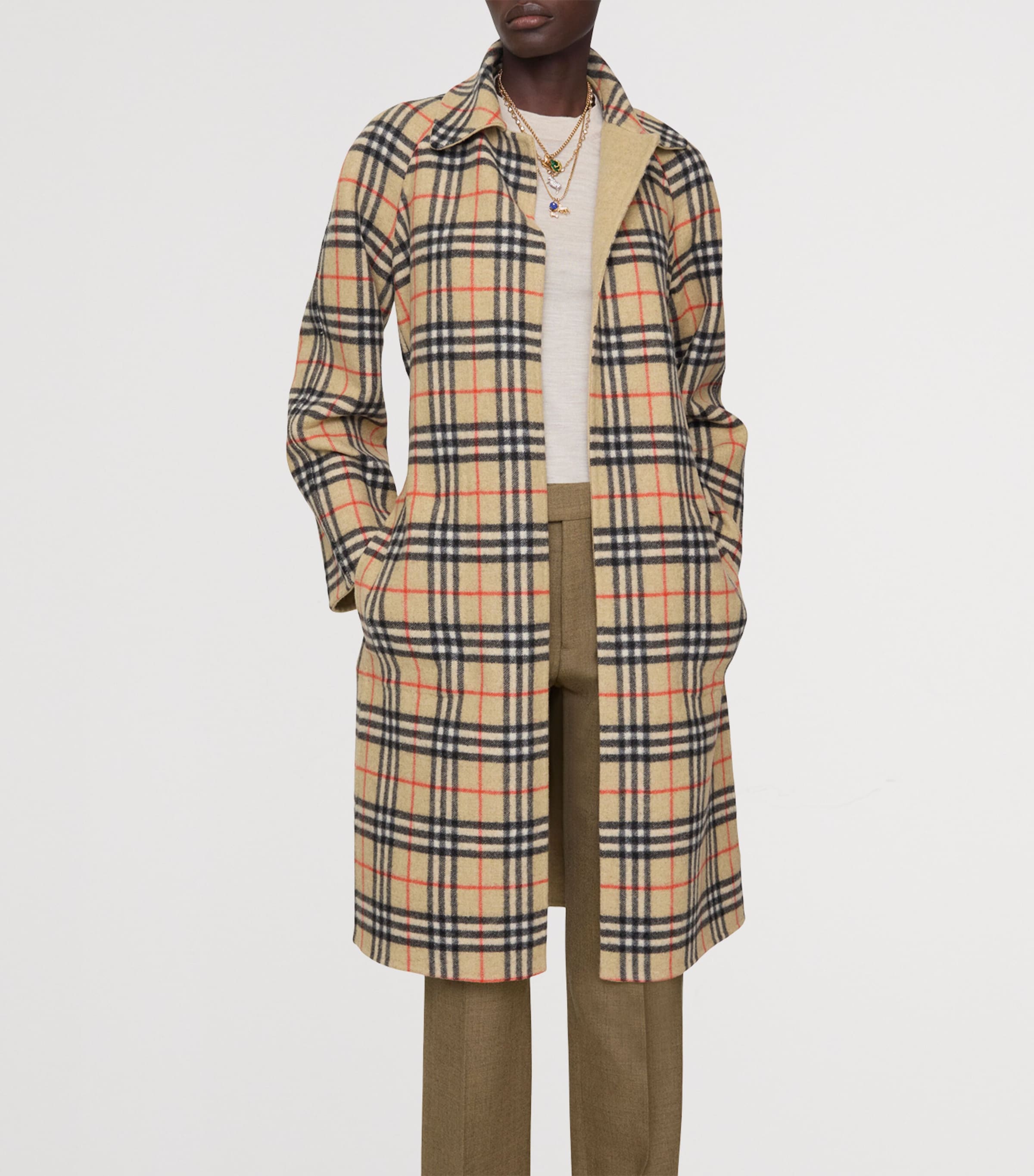 Wool Reversible Hooded Wrap Coat SAND IP CHECK Image 2