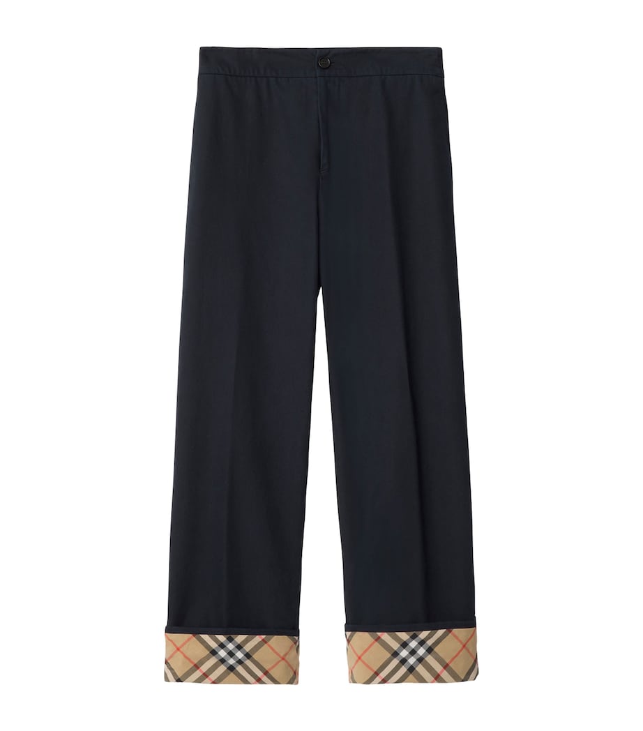 Cotton Gabardine Check-Lined Trousers NAVY Image 1