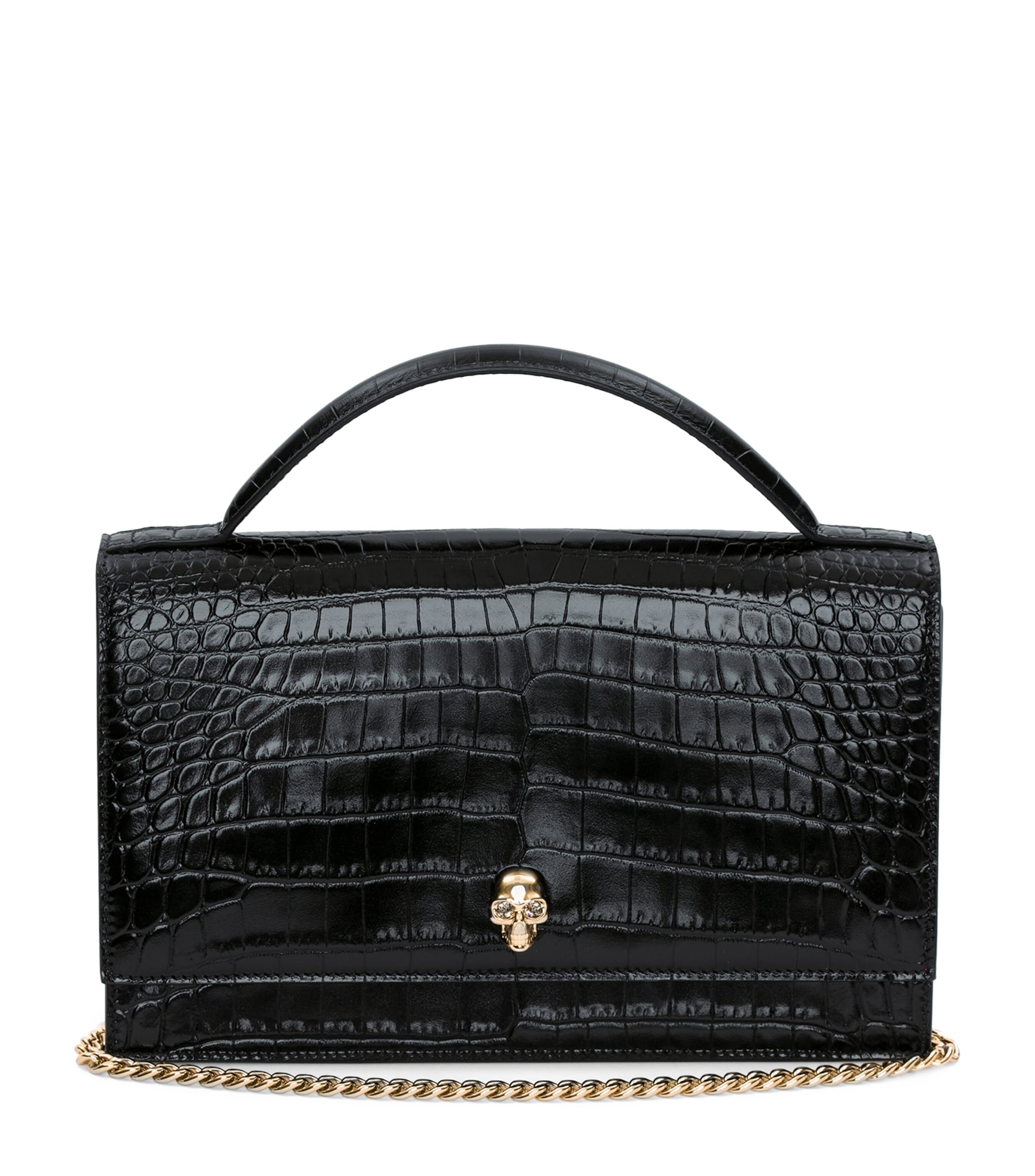 Alexander Mcqueen Leather Skull Top Handle Bag In Black