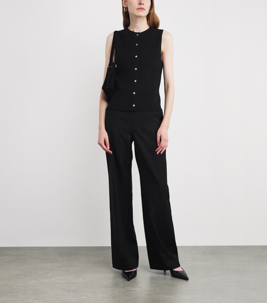 Sleeveless Button-Up Top 001BLK-BLACK Image 2