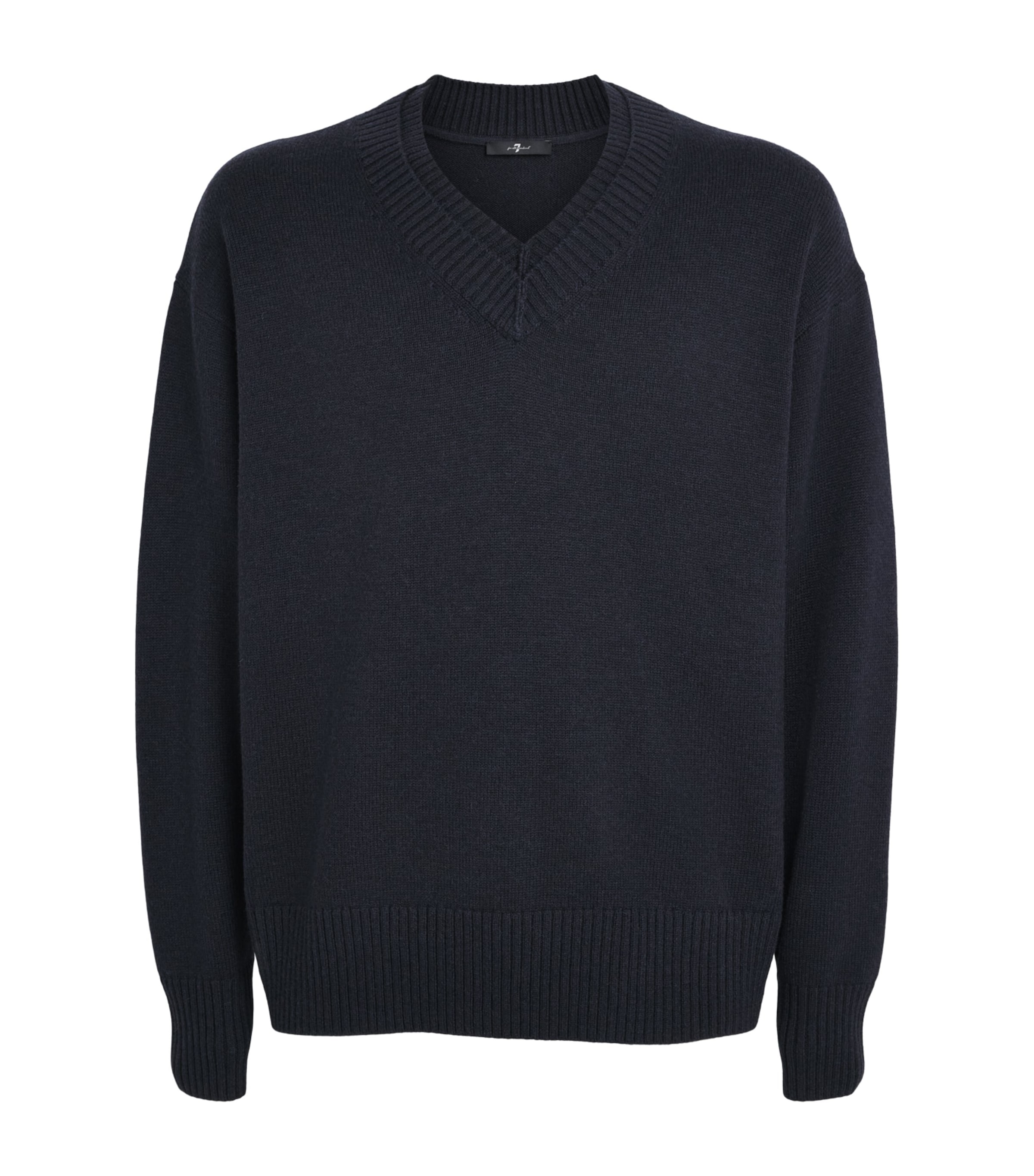 7 For All Mankind Mens Wool-Blend Double V-Neck Sweater Mid Blue Image 1