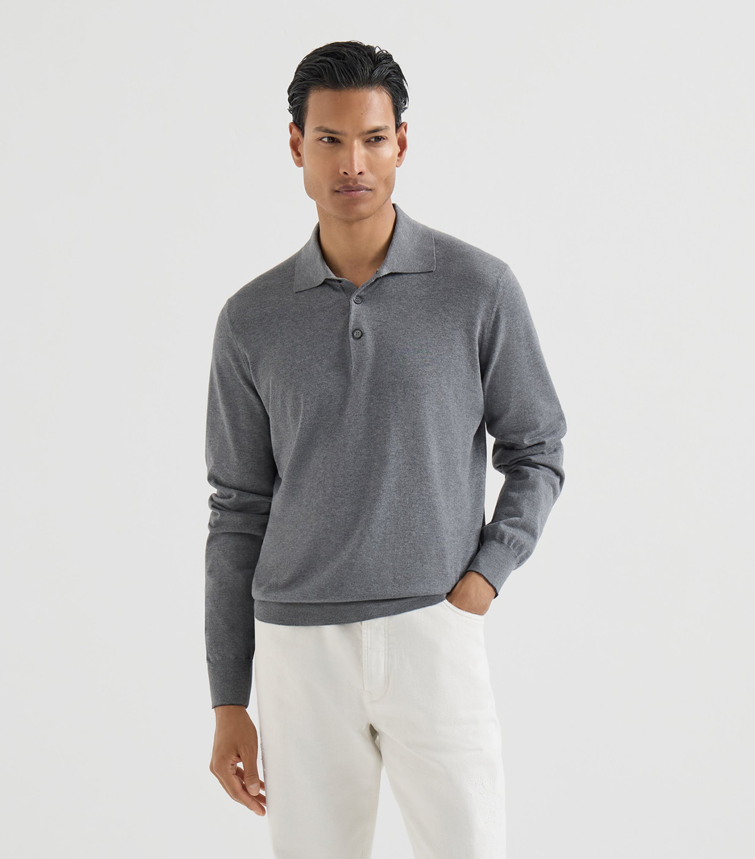 Brunello Cucinelli Mens Cotton Polo Sweater Image 3