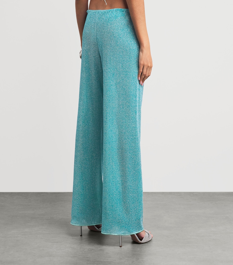 Oséree Womens Metallic Lumière Wide-Leg Trousers Sea Turquoise Image 5