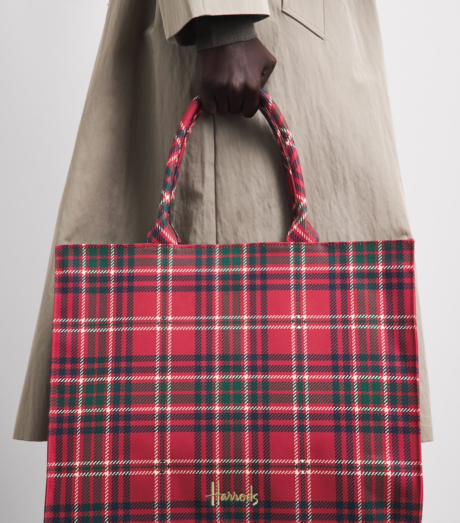 Harrods Tartan Zipped Tote Bag Red Image 4