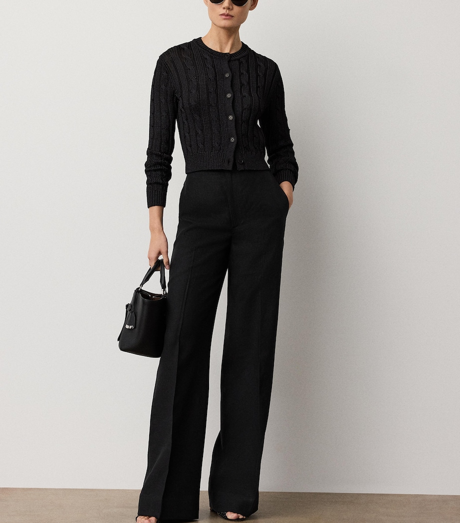 Ralph Lauren Collection Womens Silk Cable-Knit Cropped Cardigan Black Image 4