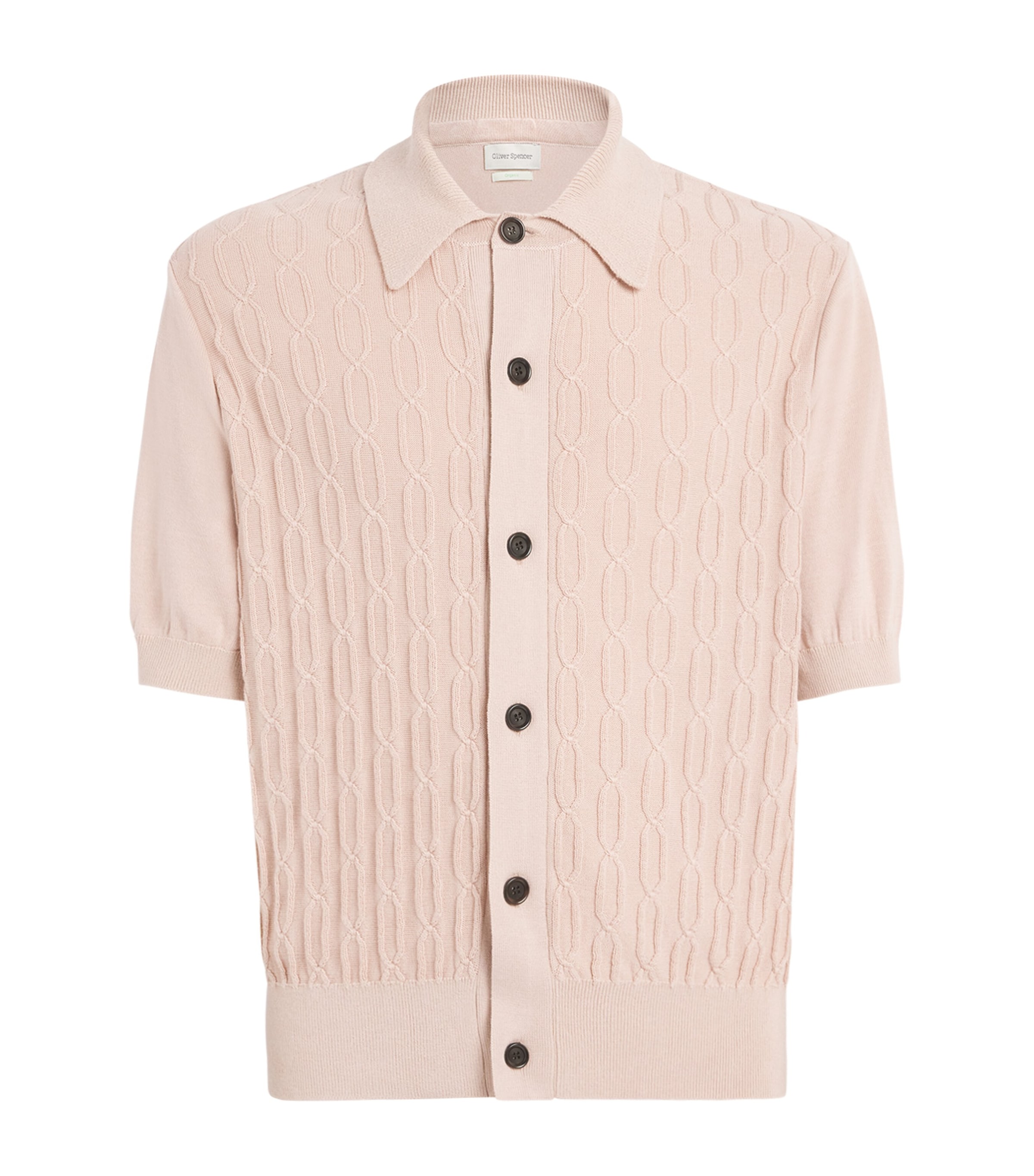 Oliver Spencer Mens Organic Cotton Knitted Polo Shirt Pink Image 1