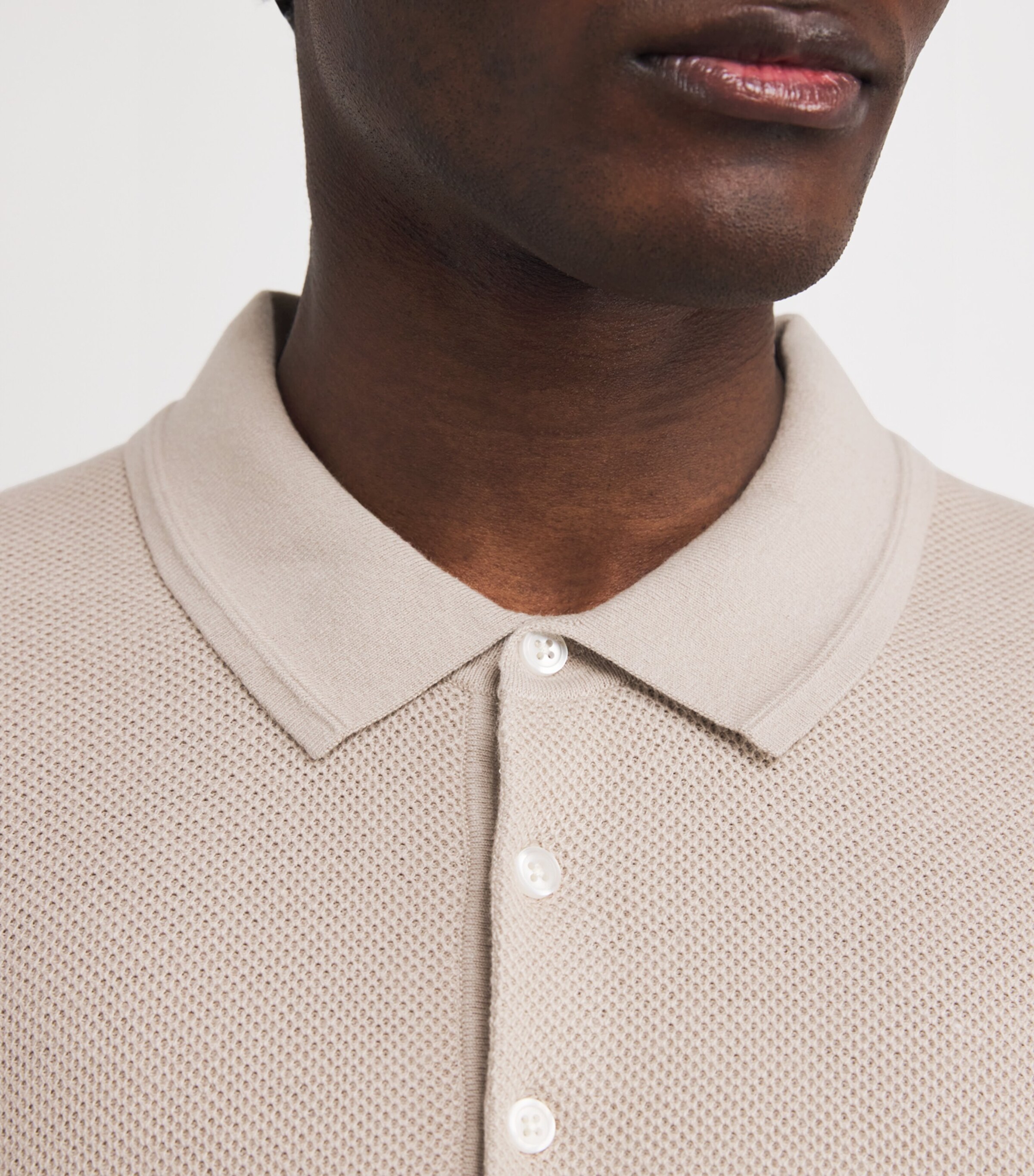 PAIGE Mens Cotton-Wool-Silk-Cashmere Kiko Polo Shirt Oatmeal Image 5