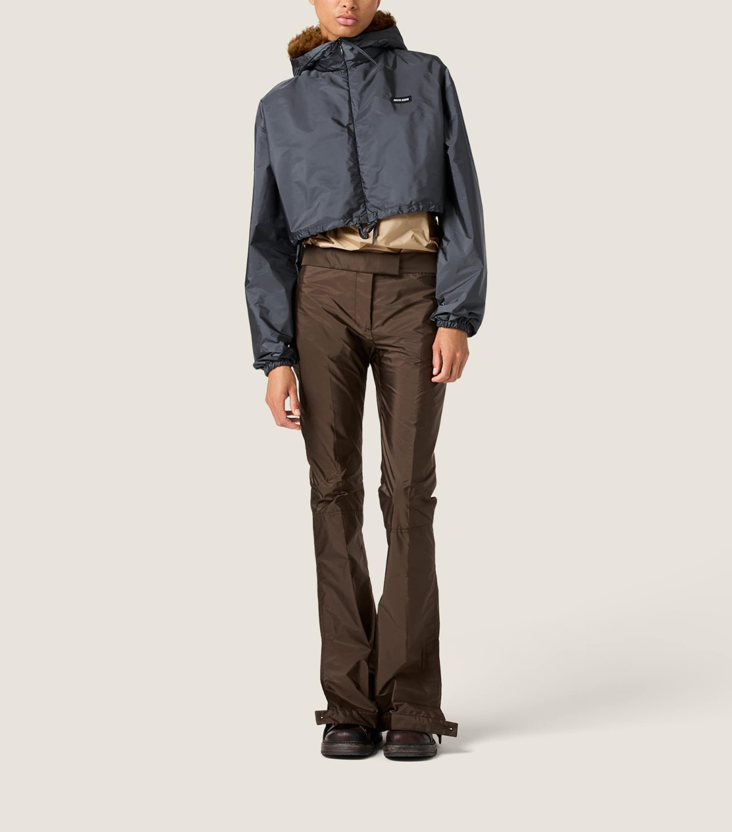 Miu Miu Womens Technical Fabric-Shearling Jacket Grey Image 2