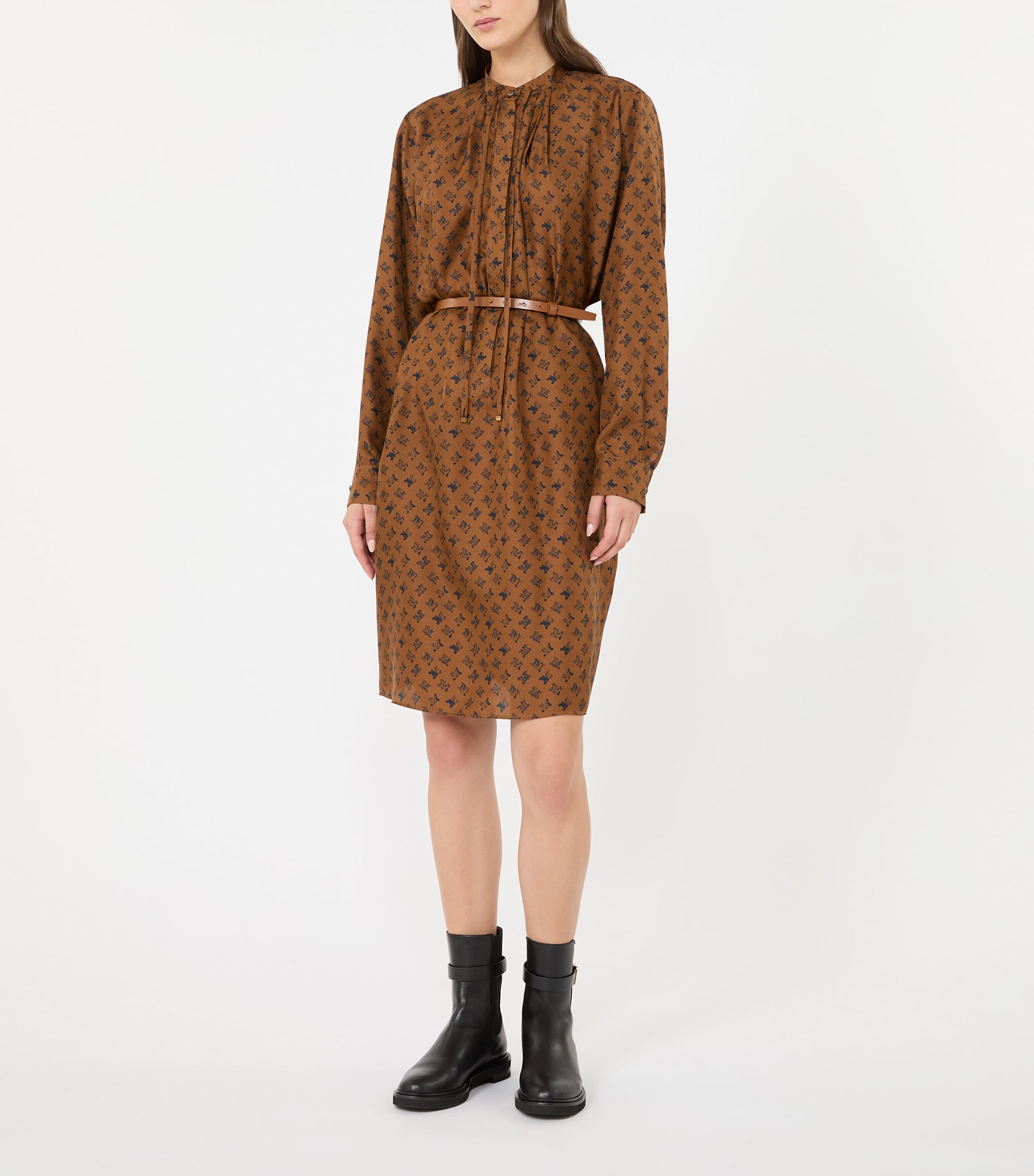 Max Mara Womens Silk Logo-Print Shirt Dress Tobacco Image 2