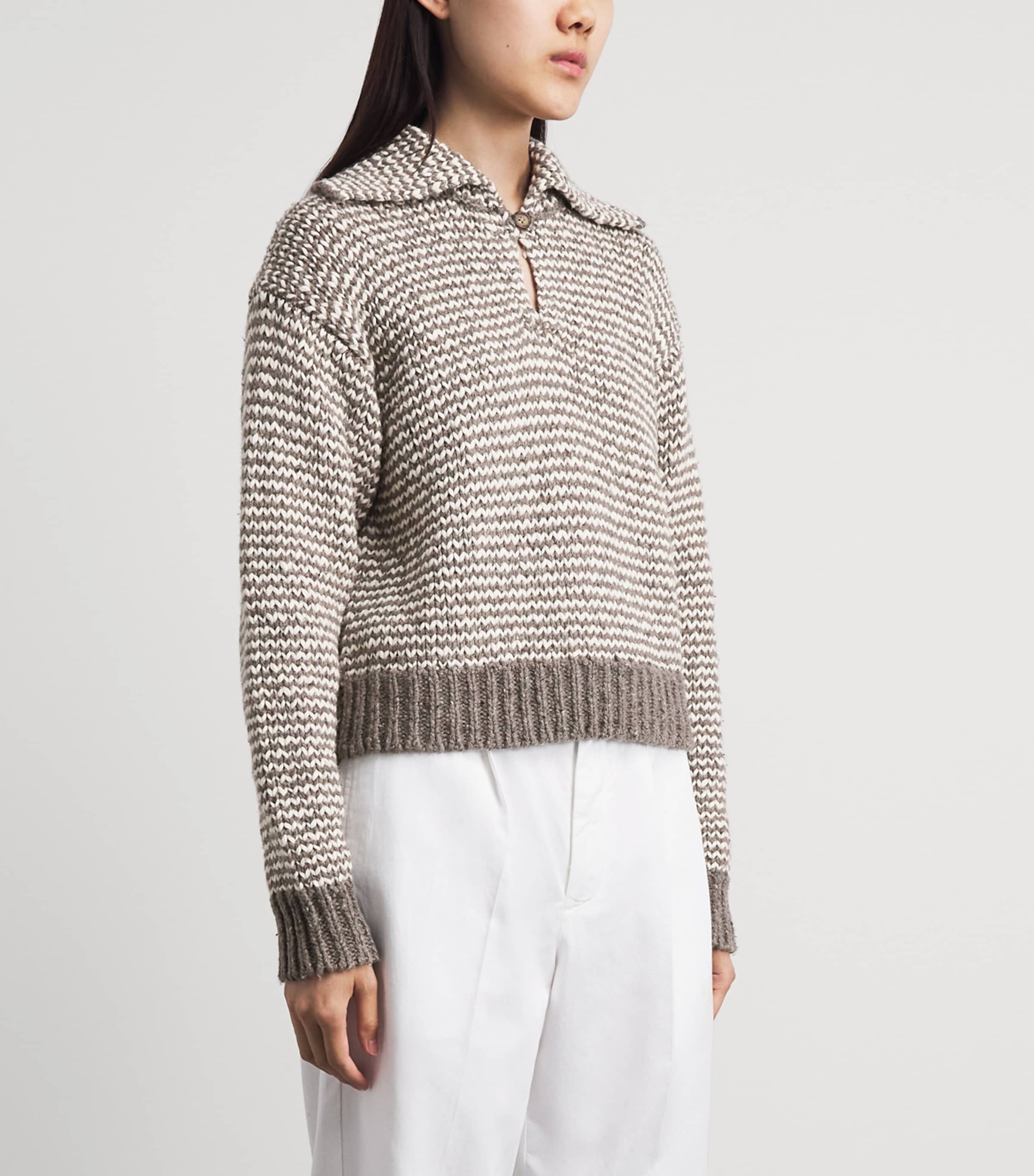 Polo Ralph Lauren Womens Cotton-Wool Blend Sweater Stone Grey/crm Strp Image 4