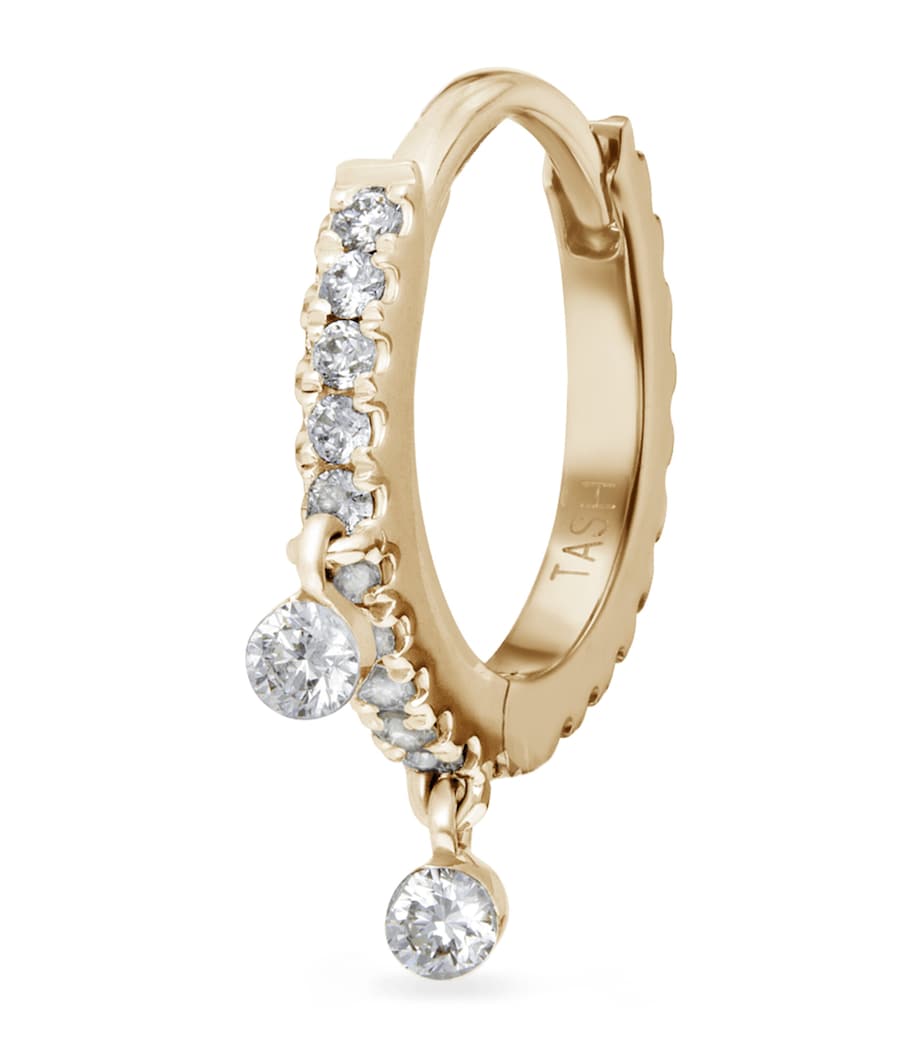 Diamond Eternity Double Dangle Single Hoop Earring 8mm YELLOW GOLD Image 1