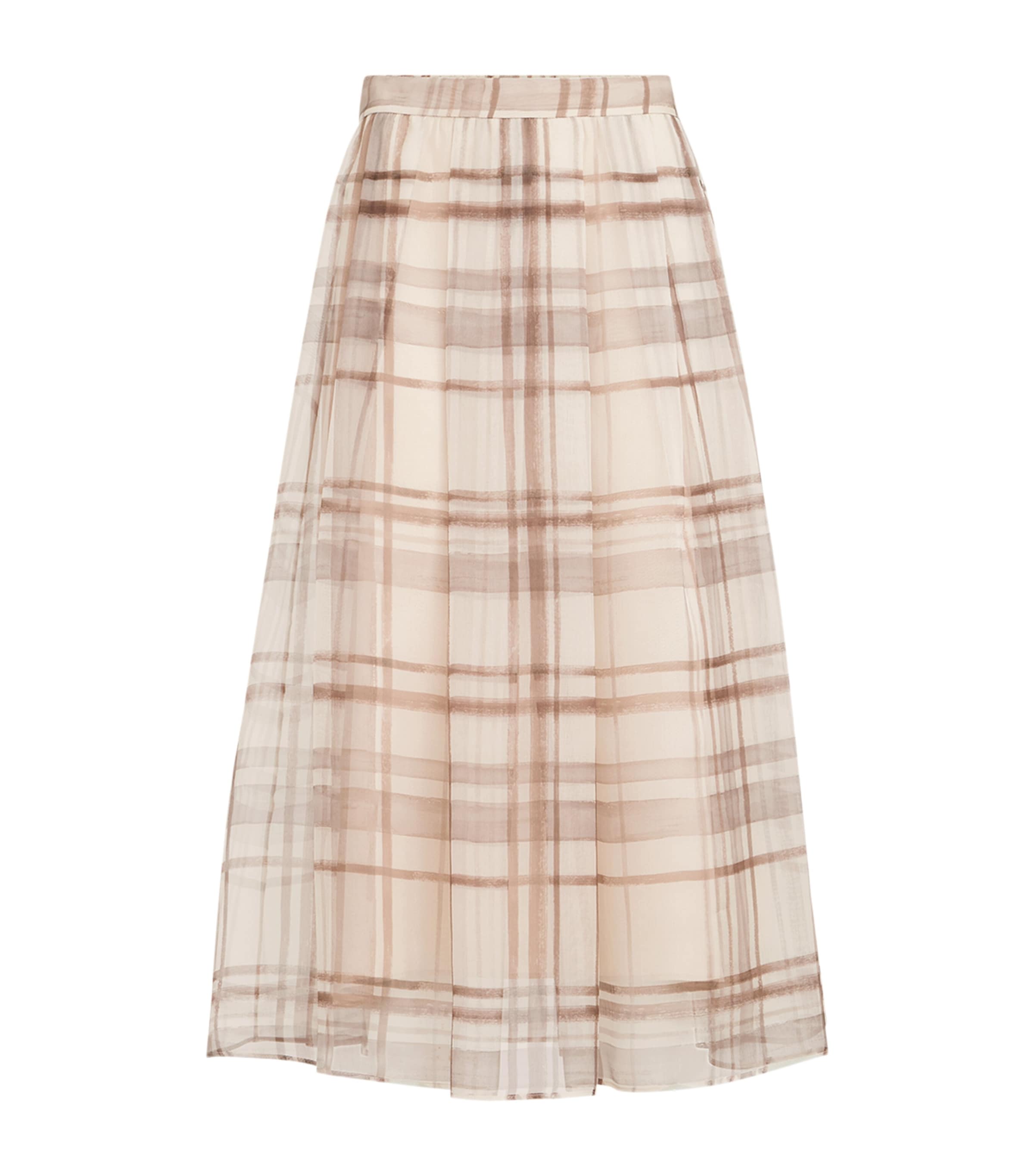 Brunello Cucinelli Silk Check Midi Skirt