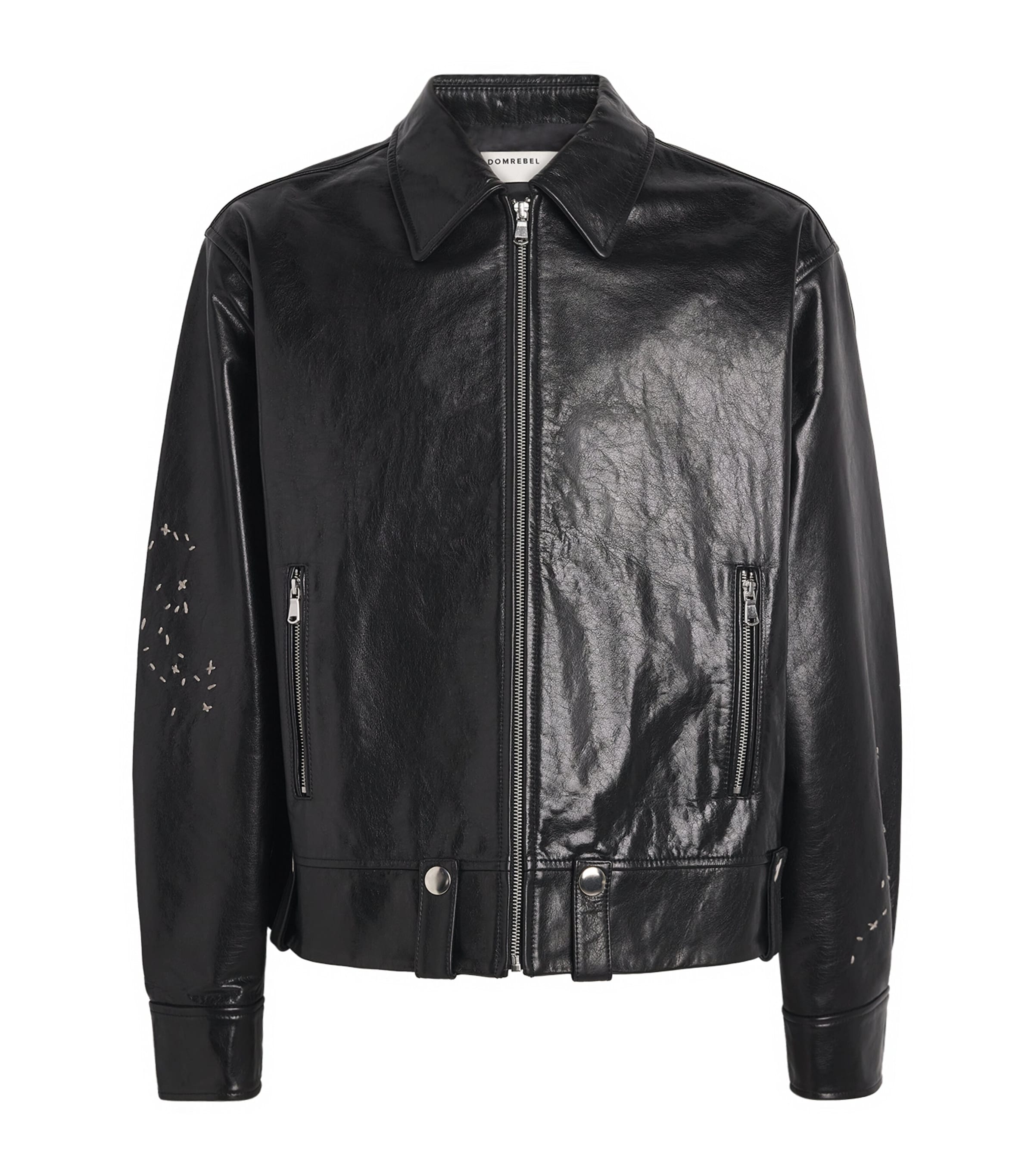 DOMREBEL Mens Embroidered Contrarian Leather Jacket Black Image 1