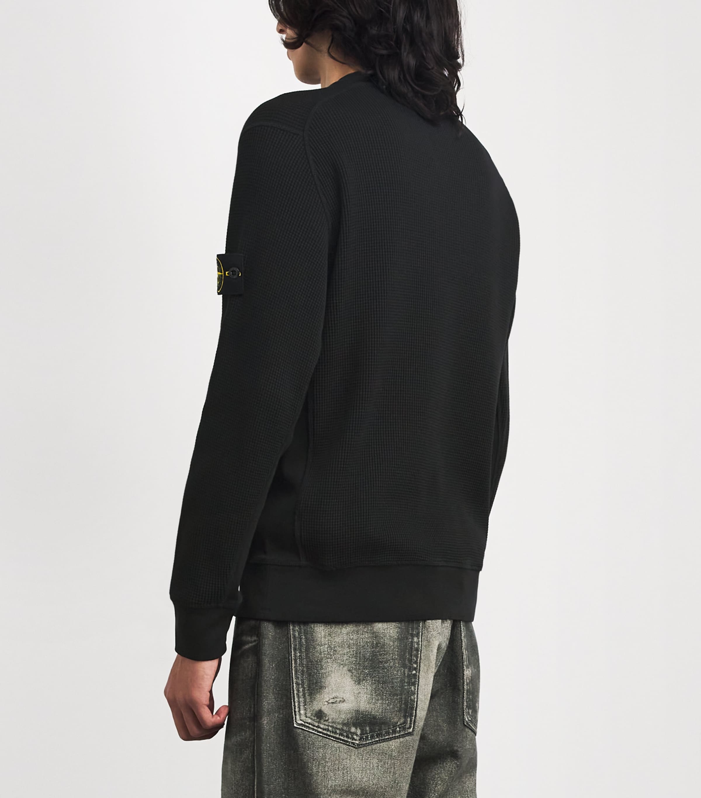 Stone Island Black Cotton Waffle-Knit Sweater | Harrods US