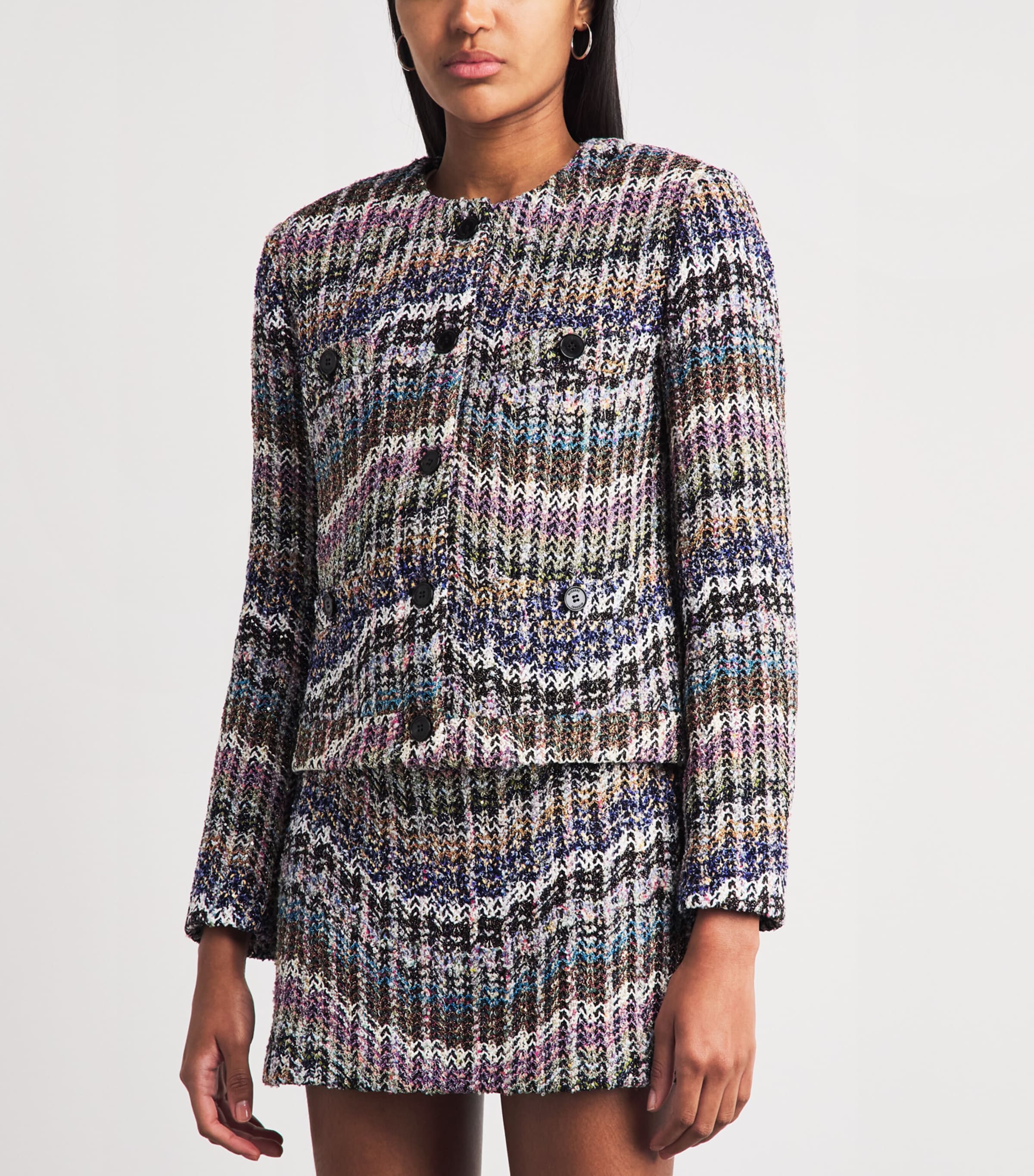 Missoni Womens Zigzag Bouclé Sequinned Jacket Smsosmltclr Bl,wt,pk Image 4