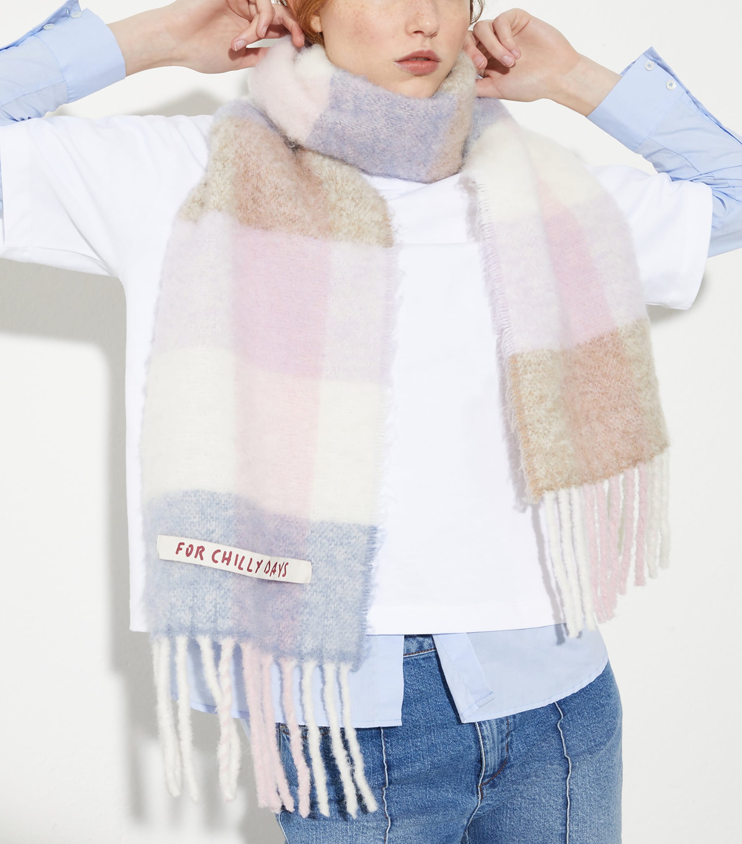 Check Fringed Scarf PINK Image 3