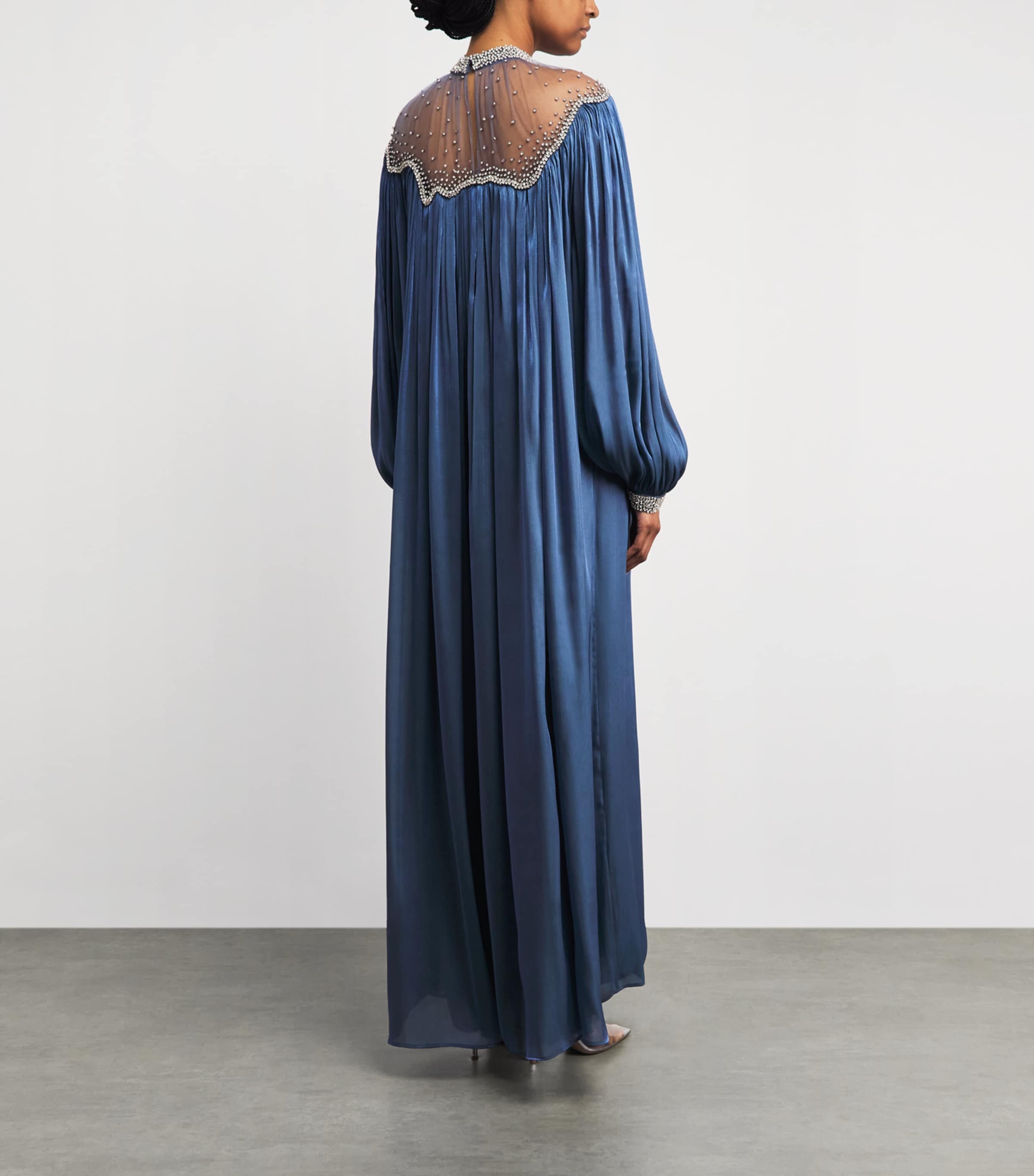 Costarellos Womens Satin Embellished Kaftan Elline Gown Blue Image 4