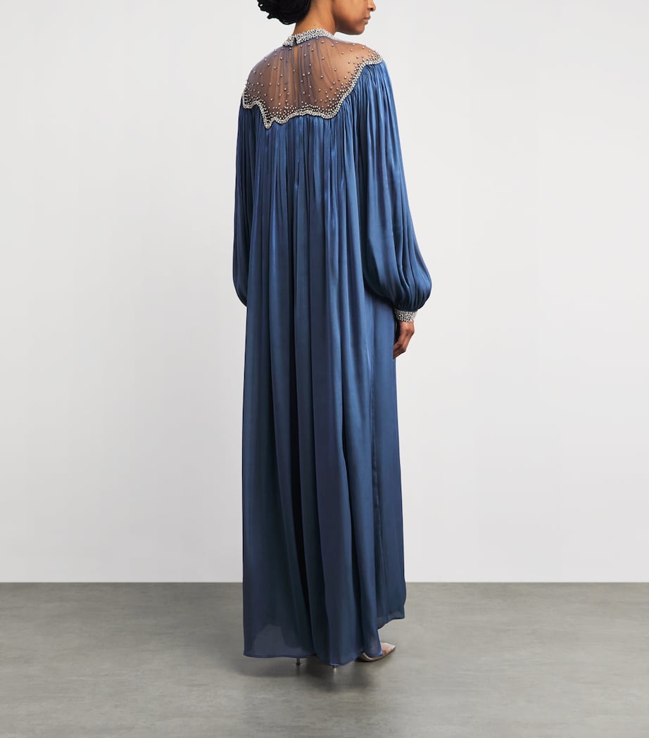 Costarellos Womens Satin Embellished Kaftan Elline Gown Blue Image 4