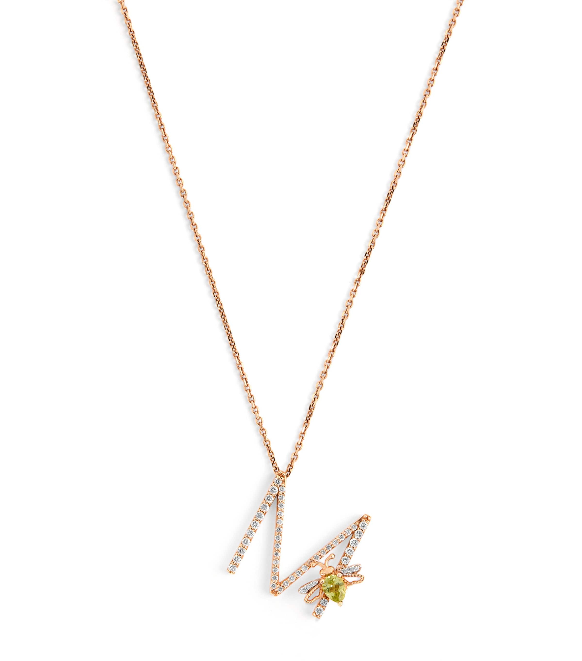 Rose Gold, Diamond and Peridot Letter 'M' Necklace ROSE GOLD Image 1