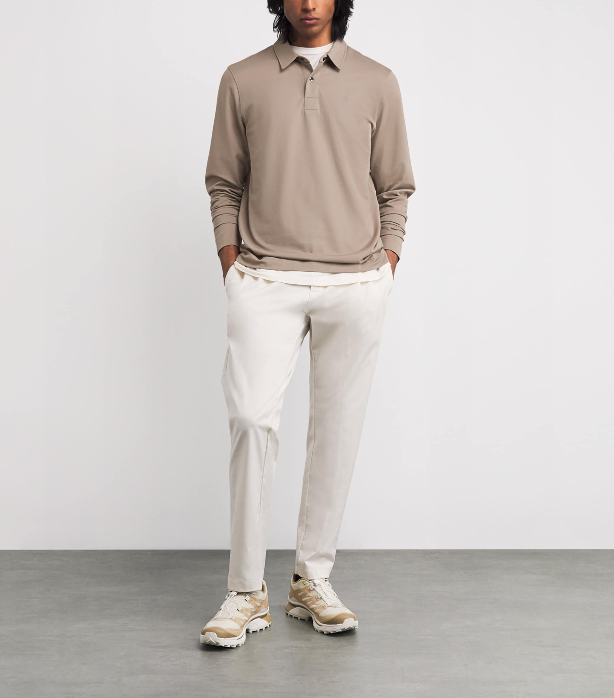 Cotton-Blend Long-Sleeve Timon Polo Shirt 812-MOON ROCK Image 2