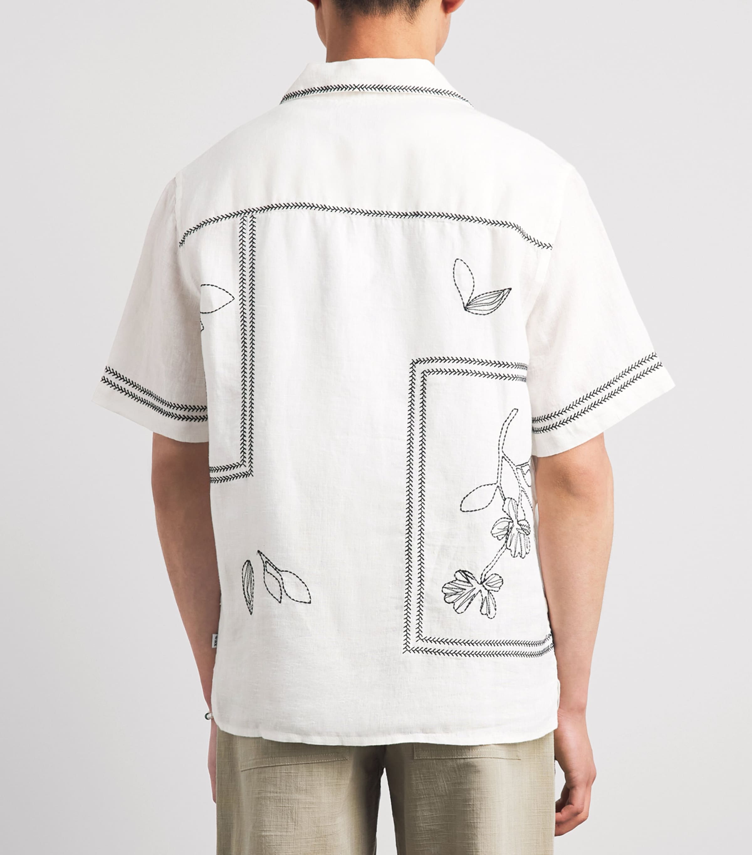 Wax London Mens Linen Embroidered Didcot Shirt Ecru / Navy Image 5