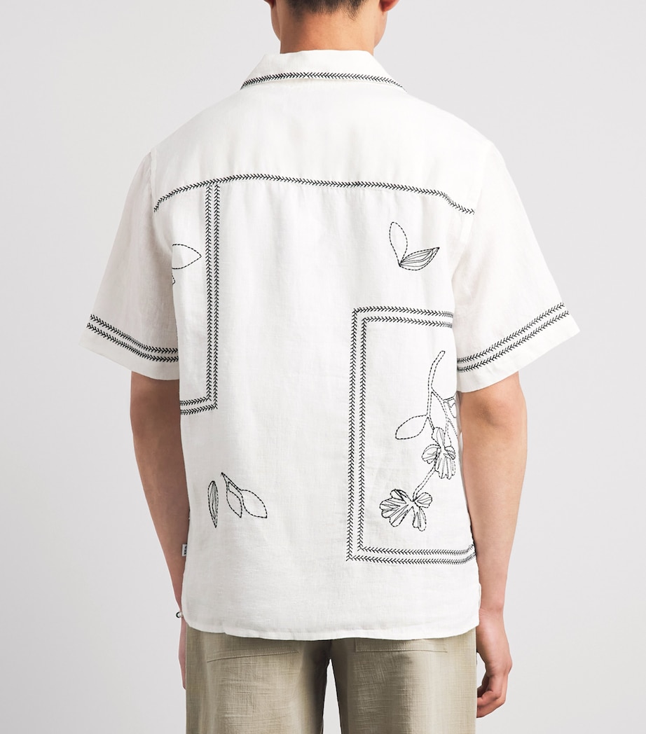 Wax London Mens Linen Embroidered Didcot Shirt Ecru / Navy Image 5