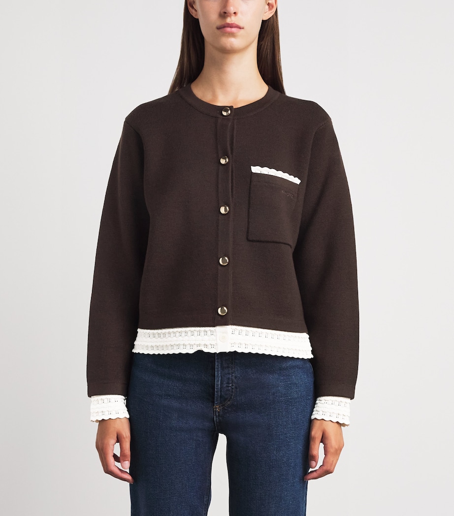 Sandro Paris Womens Lace-Detail Cardigan Brown Image 4