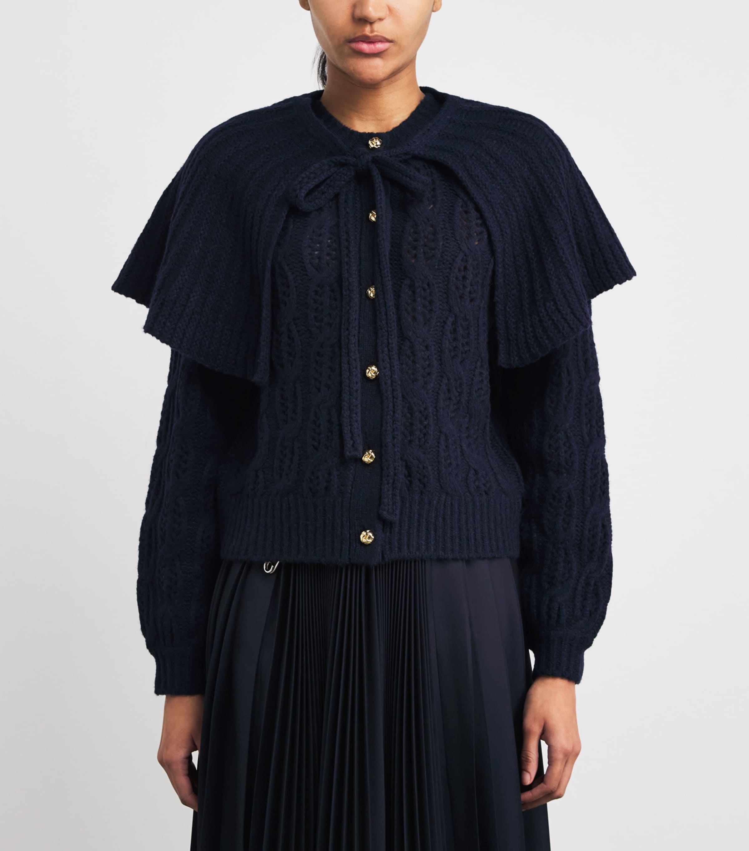 Merino Wool-Blend Cape Sweater NAVY Image 3