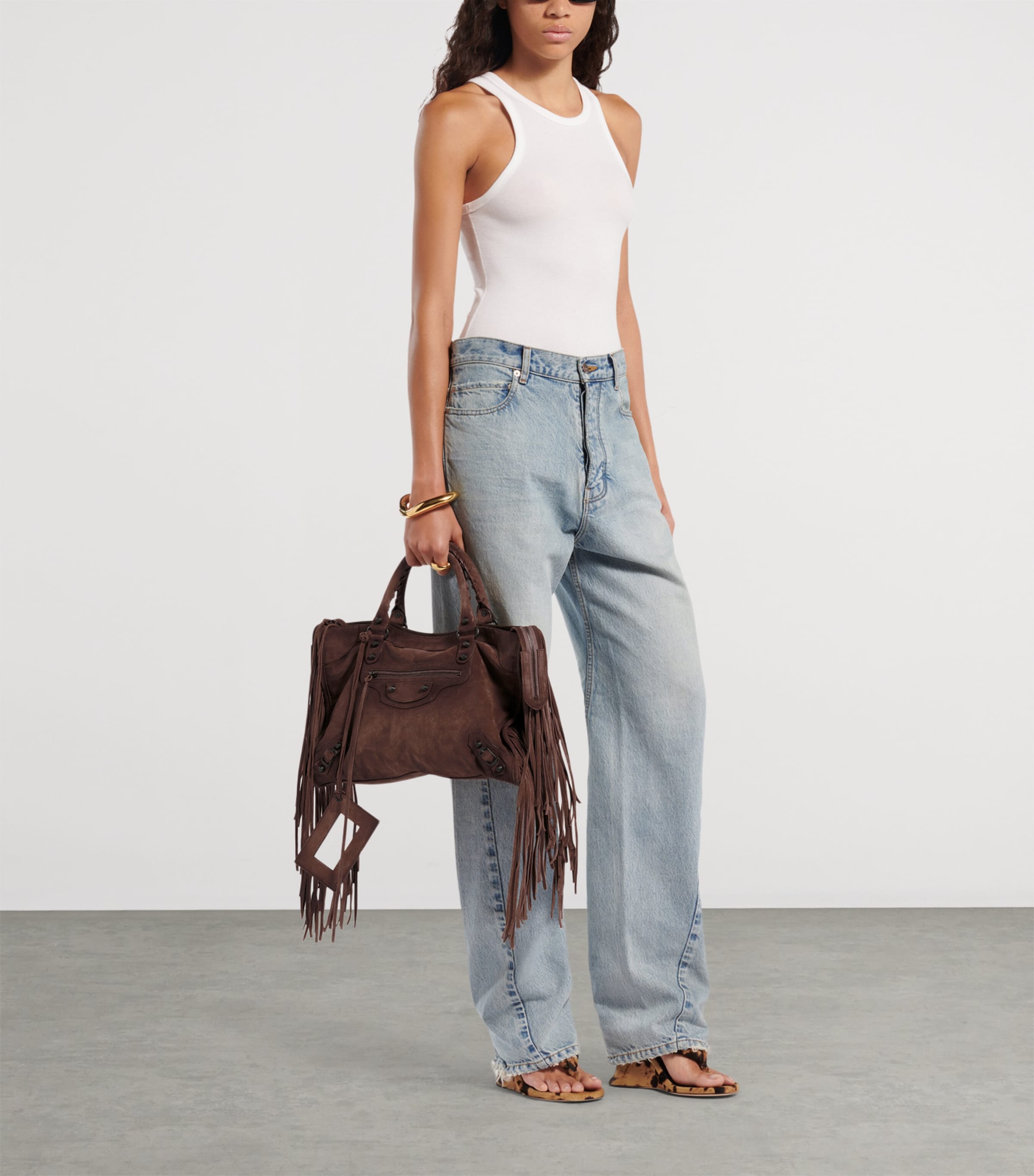 Balenciaga Womens Medium Suede Fringe Le City Top-Handle Bag Image 2